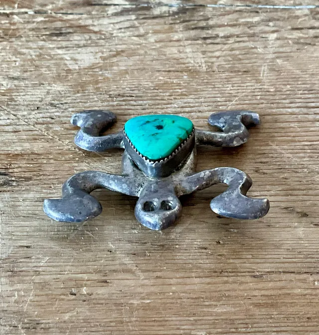 Vintage Native American Silver Inlaid Turquoise Pendant — additional photo 1