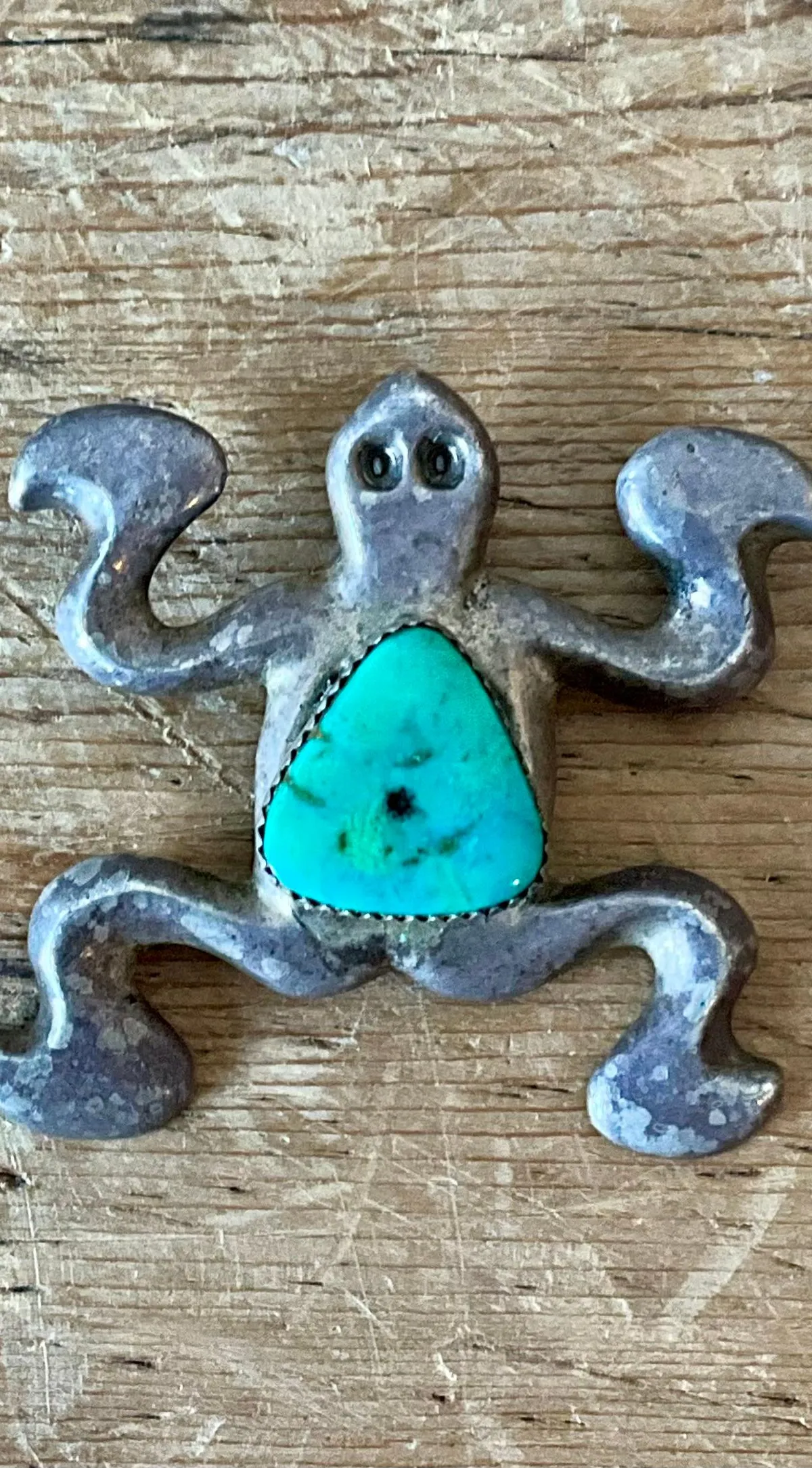 Vintage Native American Silver Inlaid Turquoise Pendant — additional photo 2