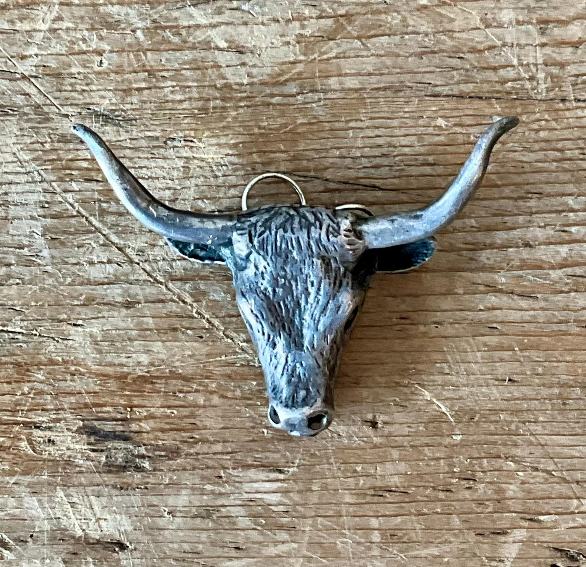 Vintage Antiqued Silver Steer Head Pendant — additional photo 1