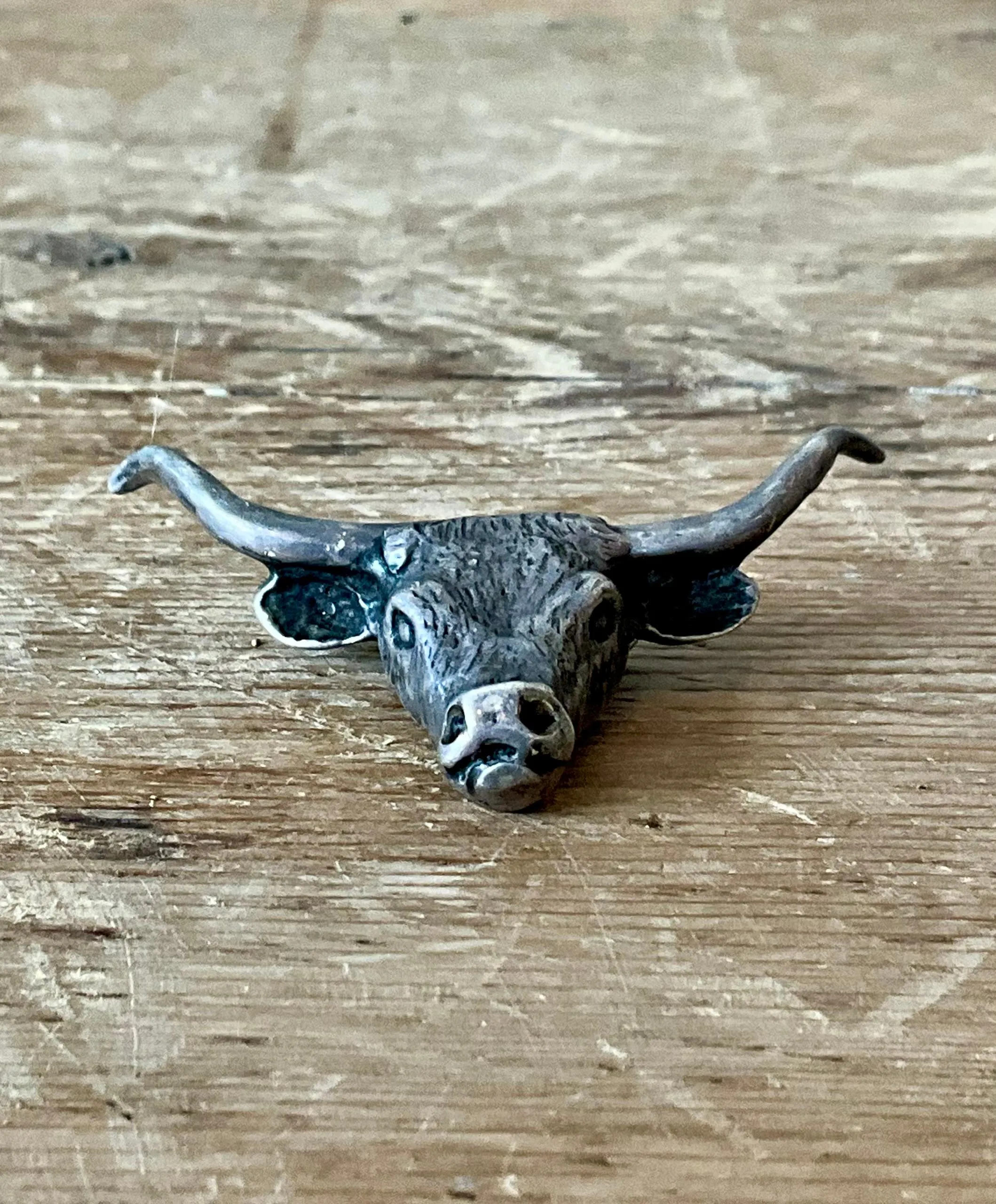 Vintage Antiqued Silver Steer Head Pendant — additional photo 2