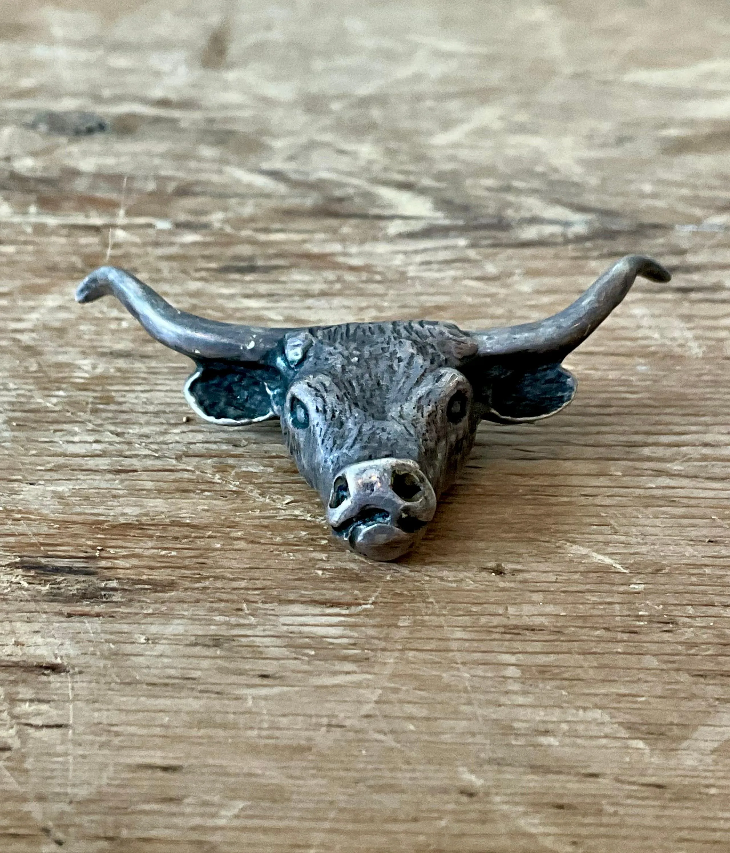 Vintage Antiqued Silver Steer Head Pendant — additional photo 4