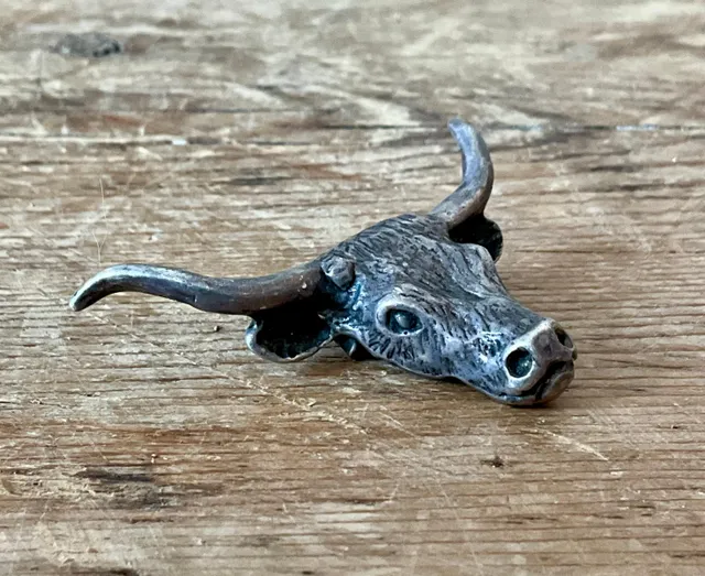 Vintage Antiqued Silver Steer Head Pendant — additional photo 5