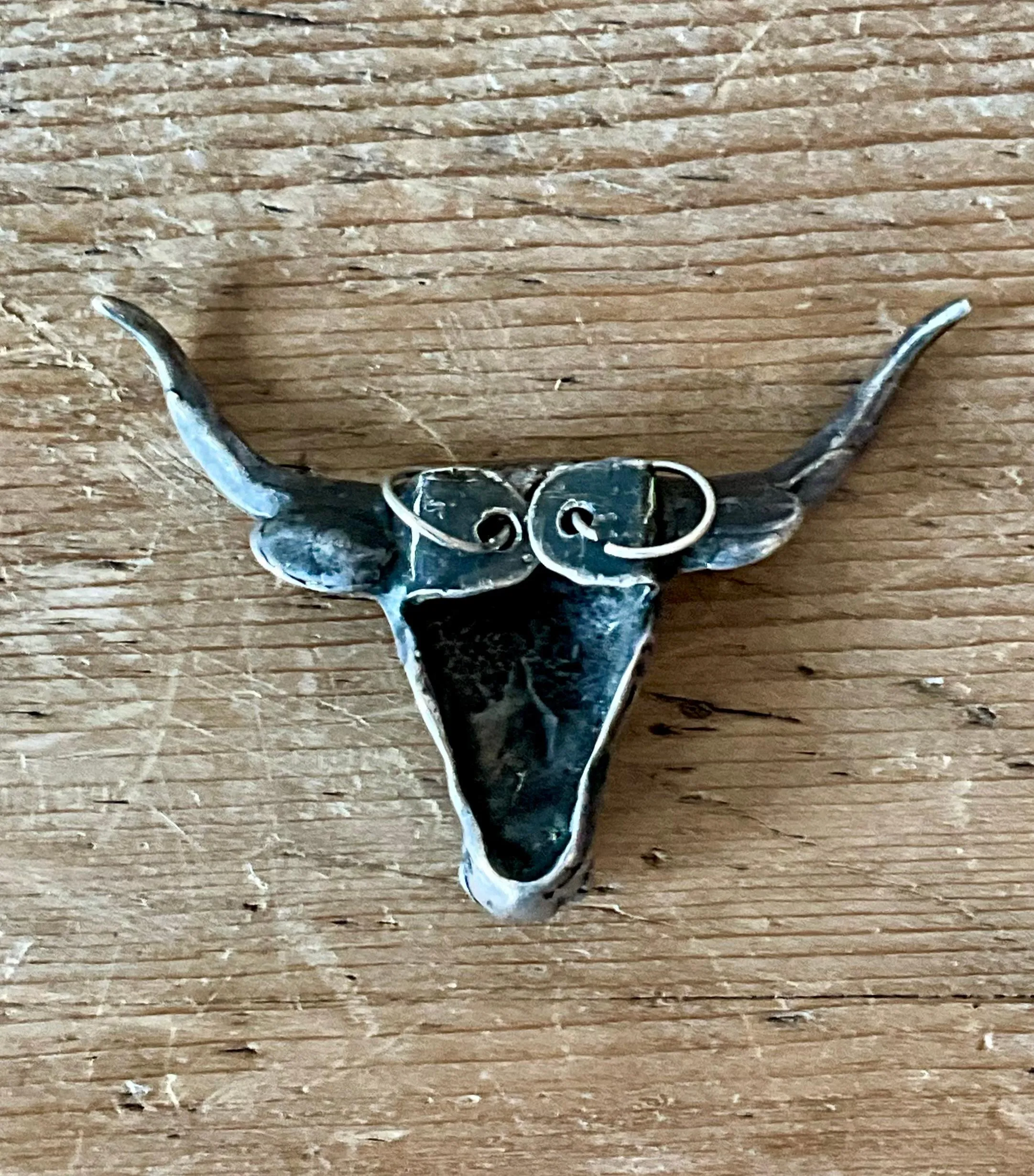 Vintage Antiqued Silver Steer Head Pendant — additional photo 6