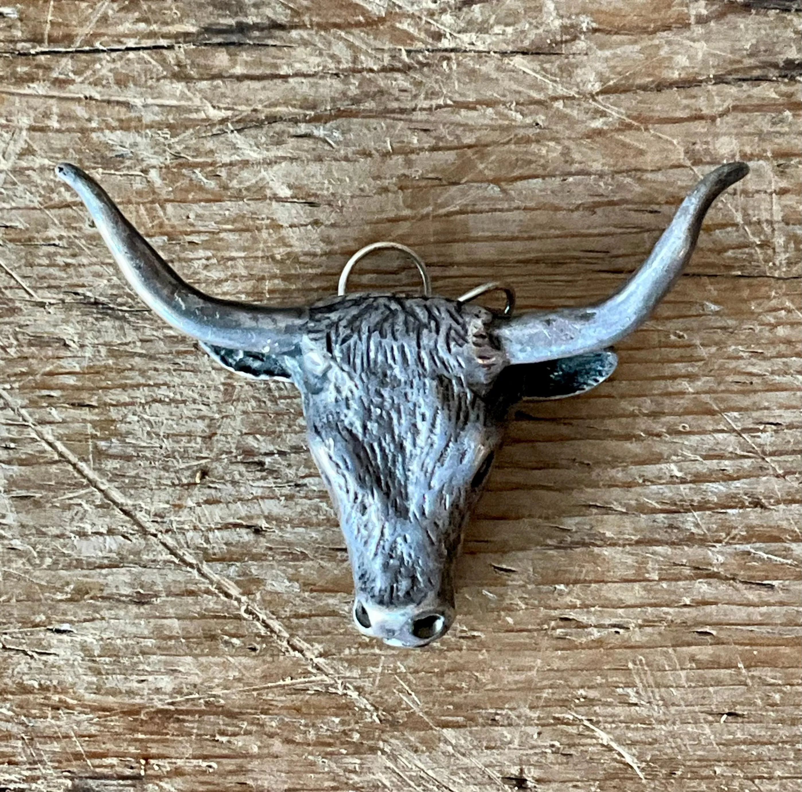 Vintage Antiqued Silver Steer Head Pendant — additional photo 7
