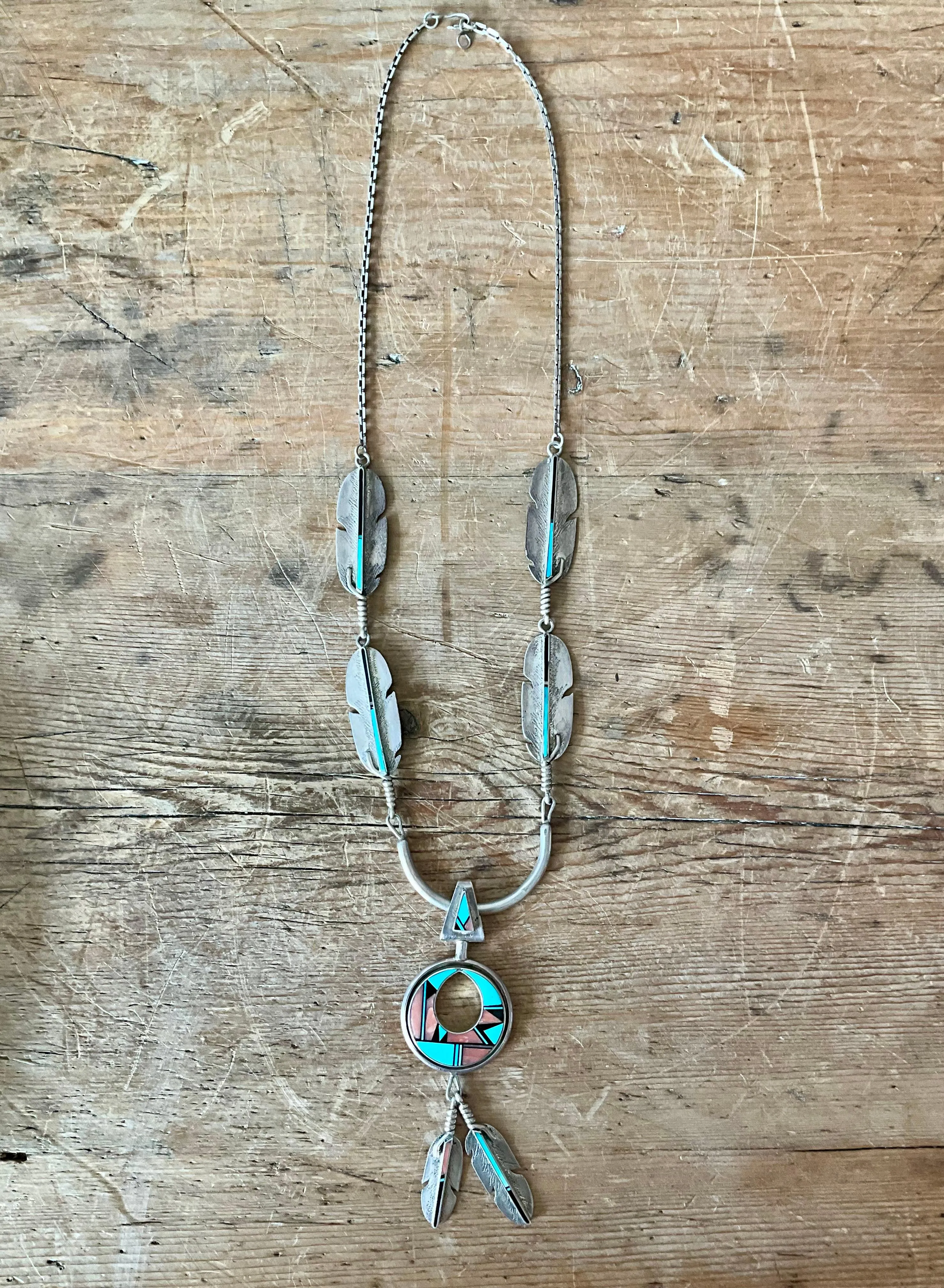 Vintage Turquoise Native American 925 Silver Pendant Necklace — additional photo 2