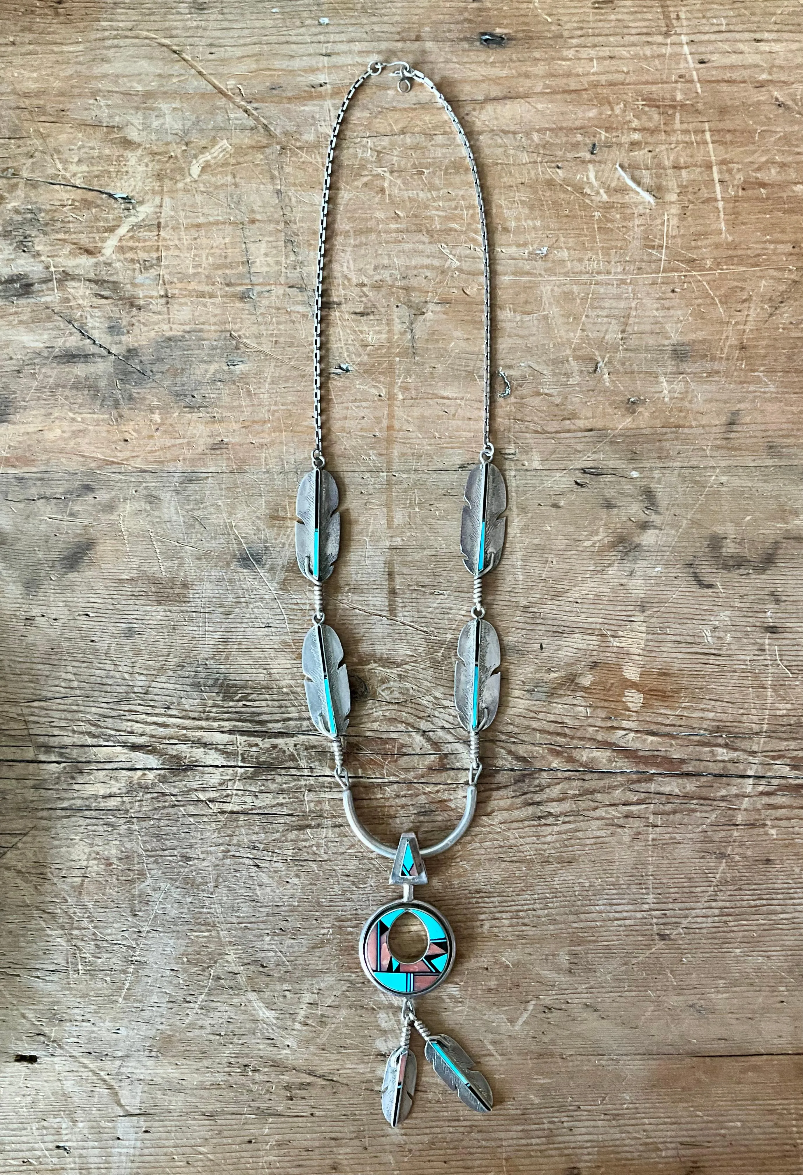 Vintage Turquoise Native American 925 Silver Pendant Necklace — additional photo 3