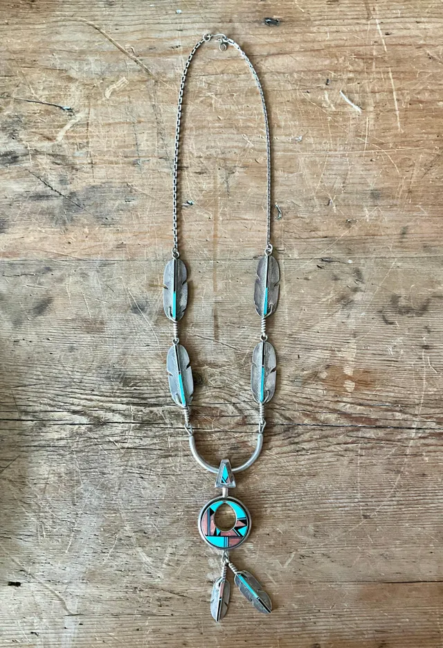 Vintage Turquoise Native American 925 Silver Pendant Necklace — additional photo 3