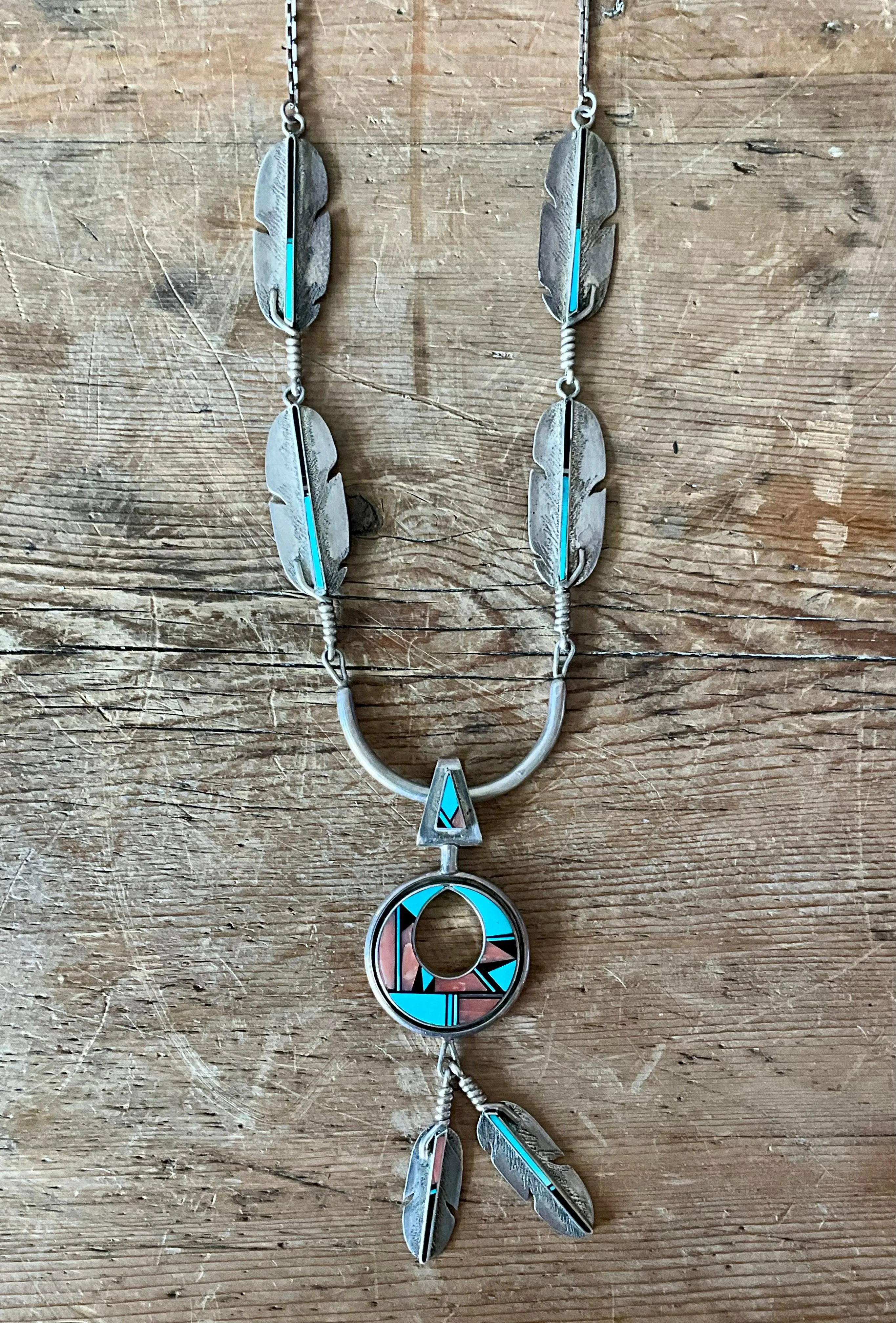 Vintage Turquoise Native American 925 Silver Pendant Necklace — additional photo 4