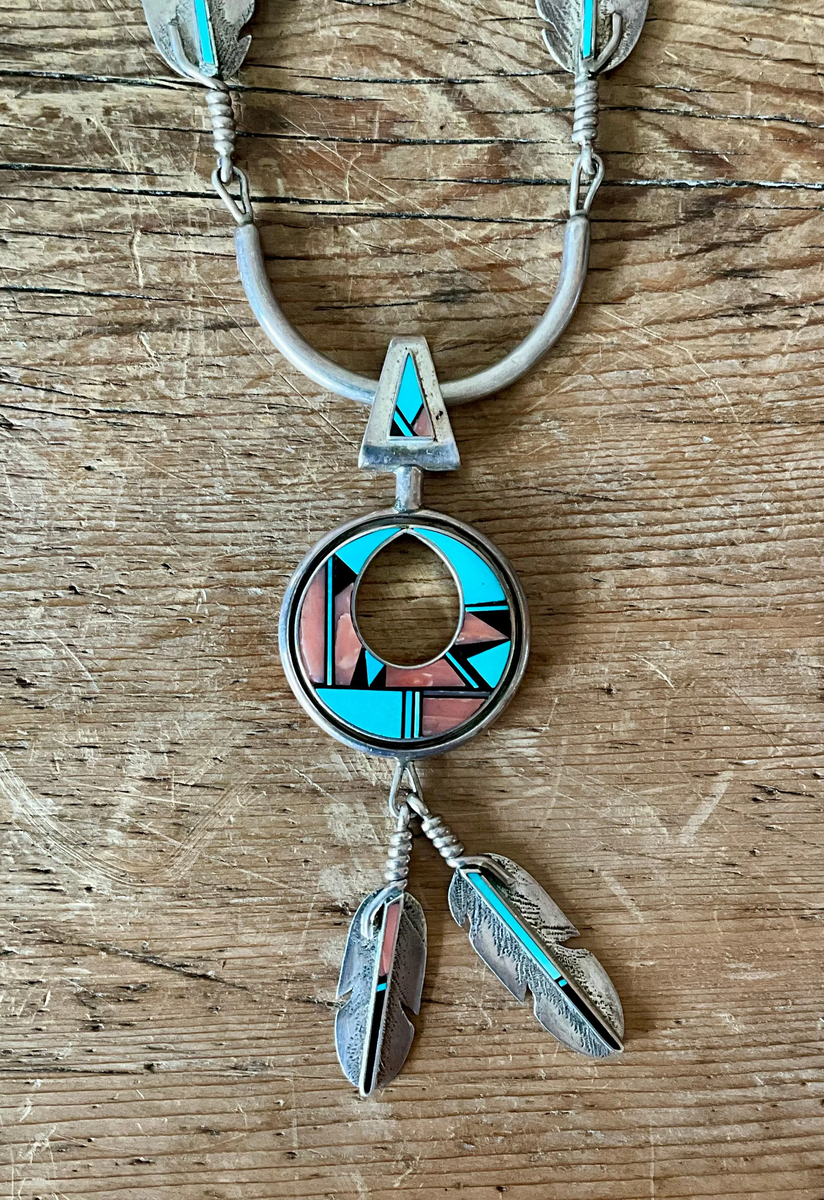 Vintage Turquoise Native American 925 Silver Pendant Necklace — additional photo 5