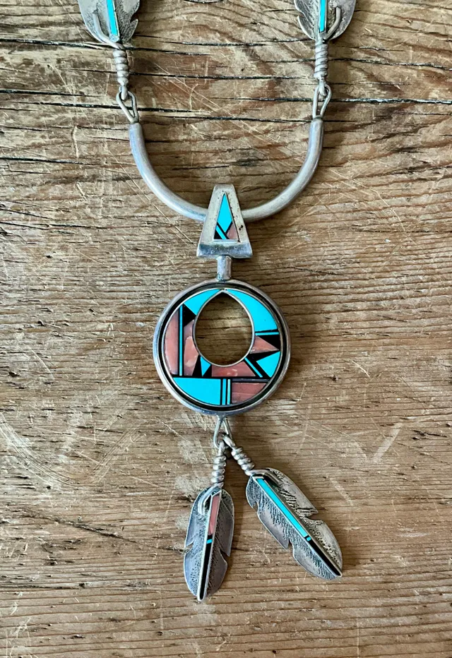 Vintage Turquoise Native American 925 Silver Pendant Necklace — additional photo 5