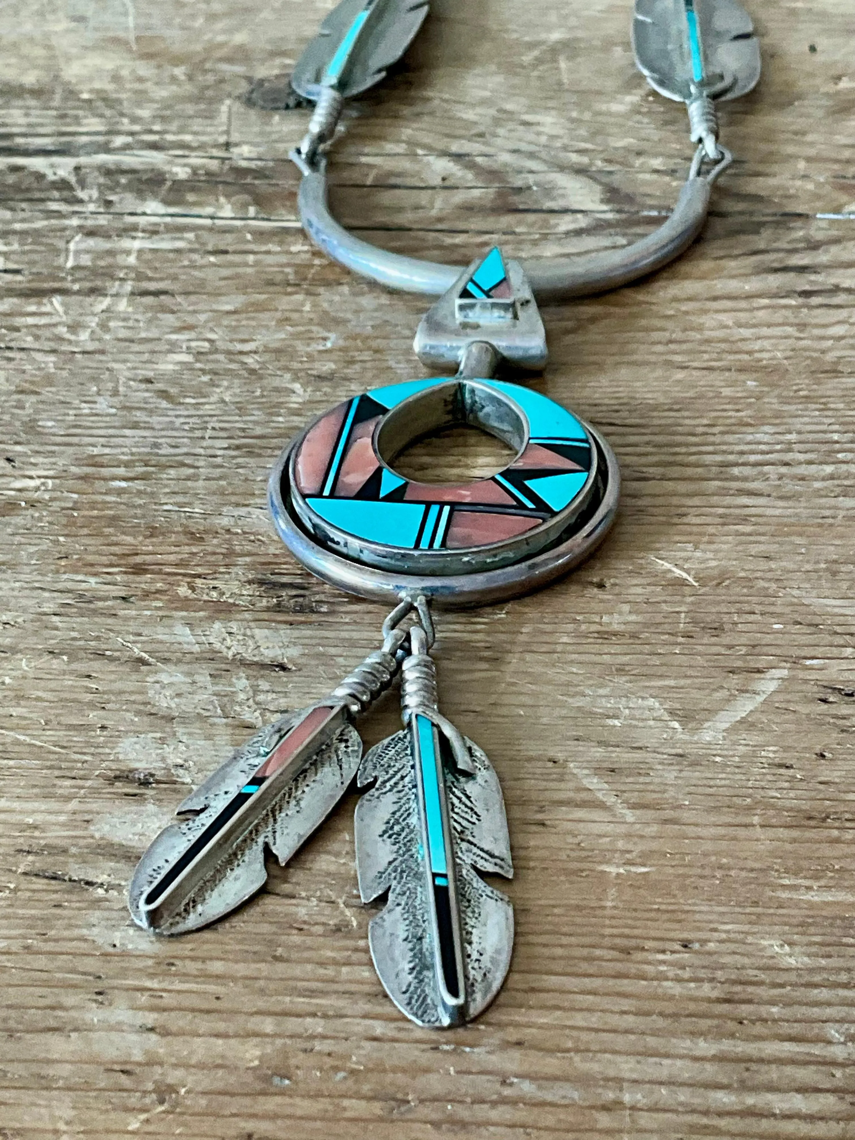Vintage Turquoise Native American 925 Silver Pendant Necklace — additional photo 8