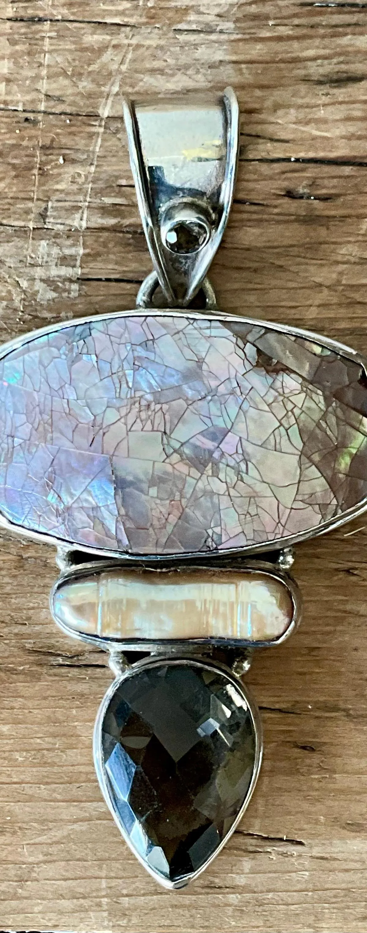 Vintage Boho Smokey Quartz & Mother of Pearl Pendant — additional photo 2