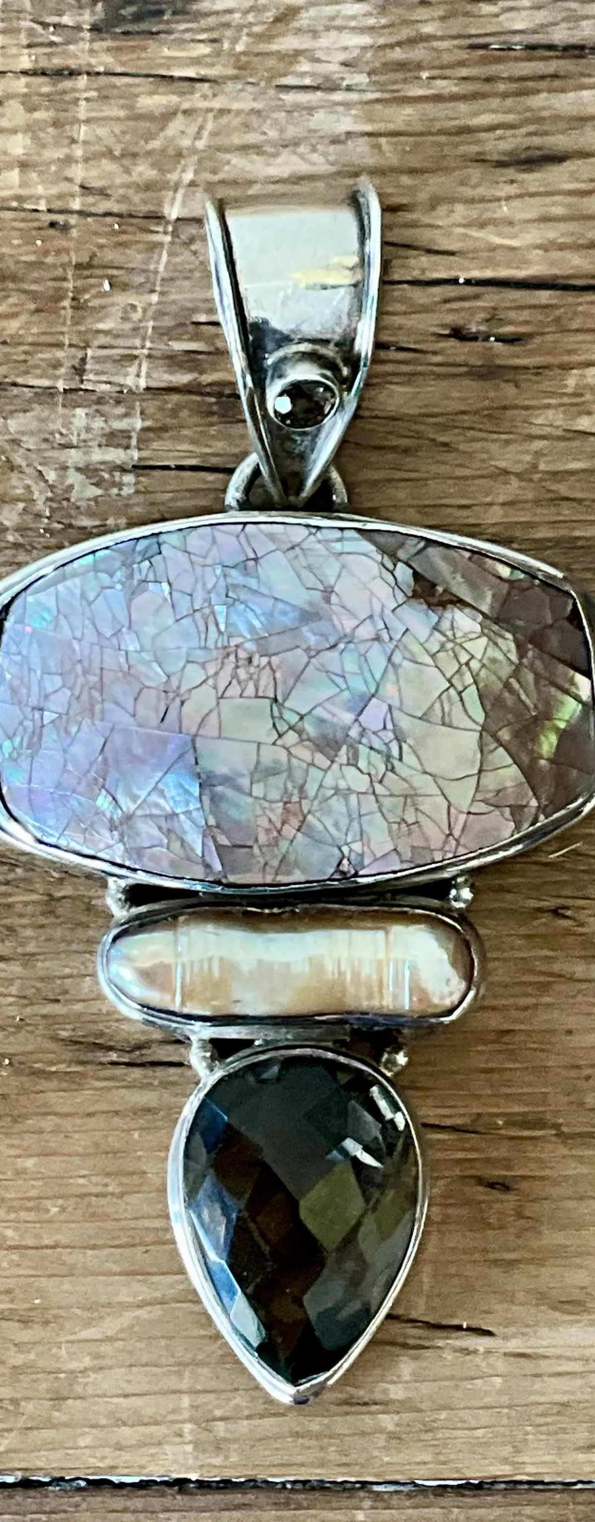 Vintage Boho Smokey Quartz & Mother of Pearl Pendant — additional photo 3