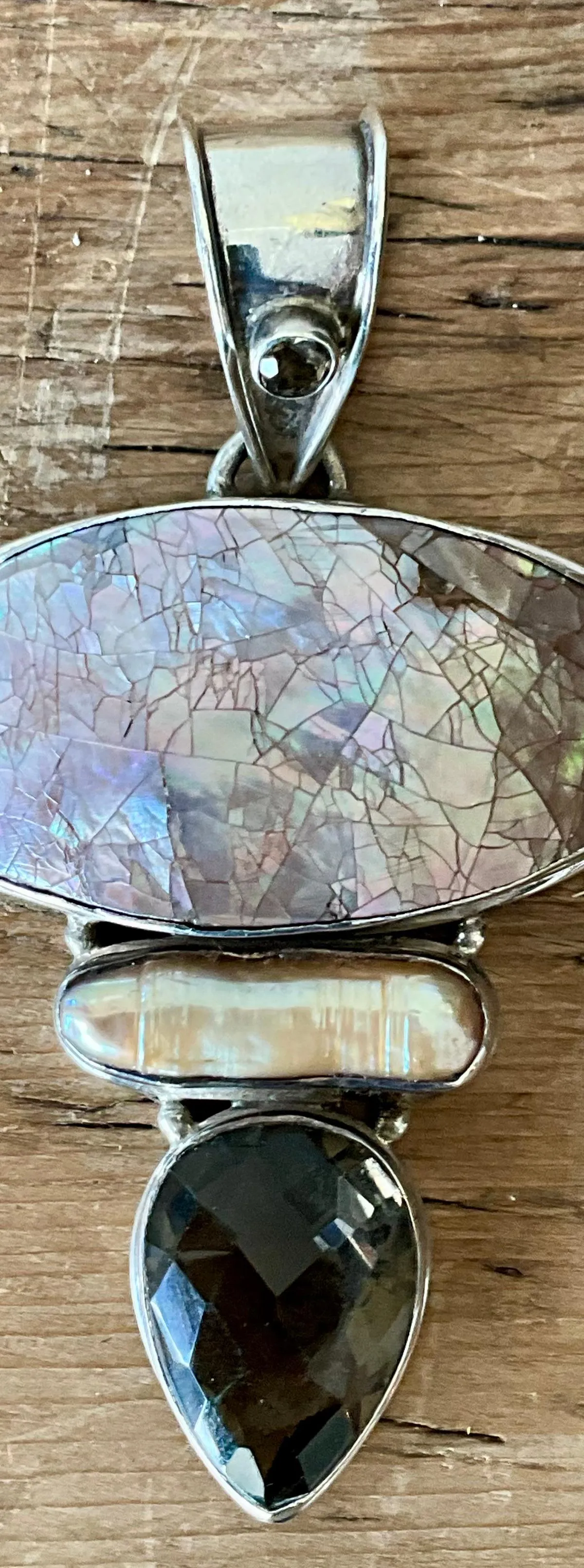 Vintage Boho Smokey Quartz & Mother of Pearl Pendant — additional photo 8