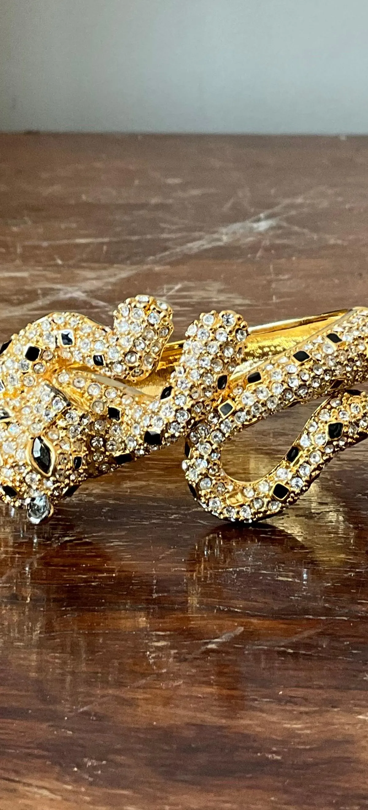 Vintage Rhinestone & Black Enamel Leopard Bracelet — additional photo 2