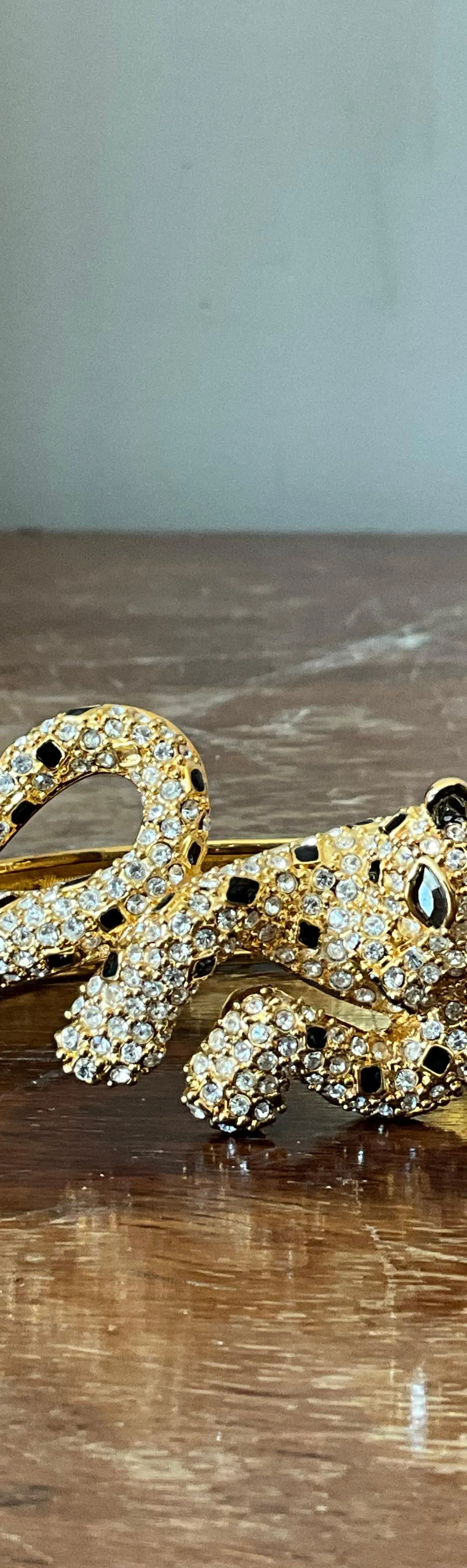 Vintage Rhinestone & Black Enamel Leopard Bracelet — additional photo 3