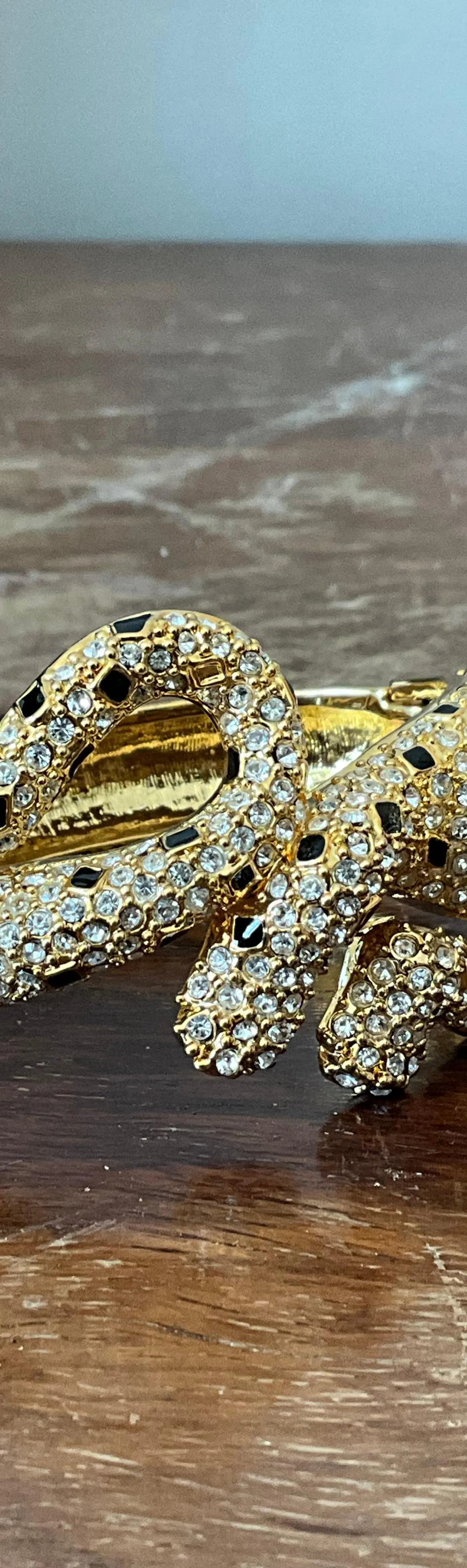 Vintage Rhinestone & Black Enamel Leopard Bracelet — additional photo 4