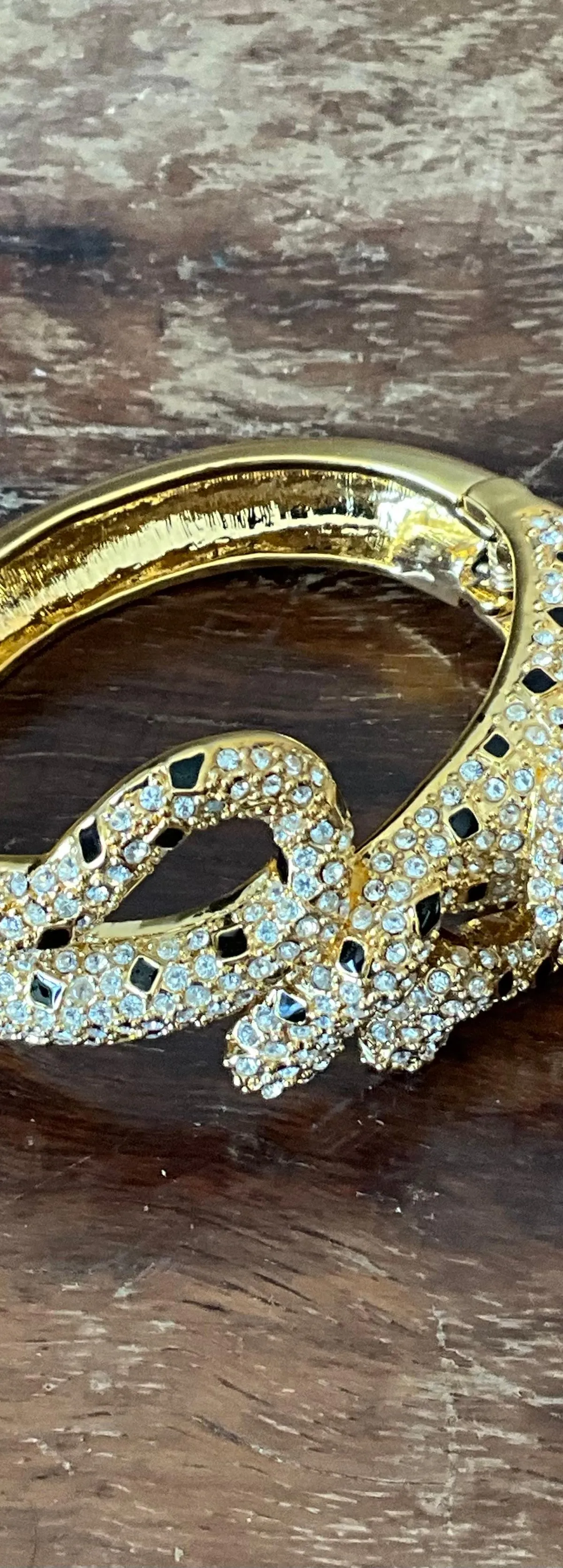 Vintage Rhinestone & Black Enamel Leopard Bracelet — additional photo 5