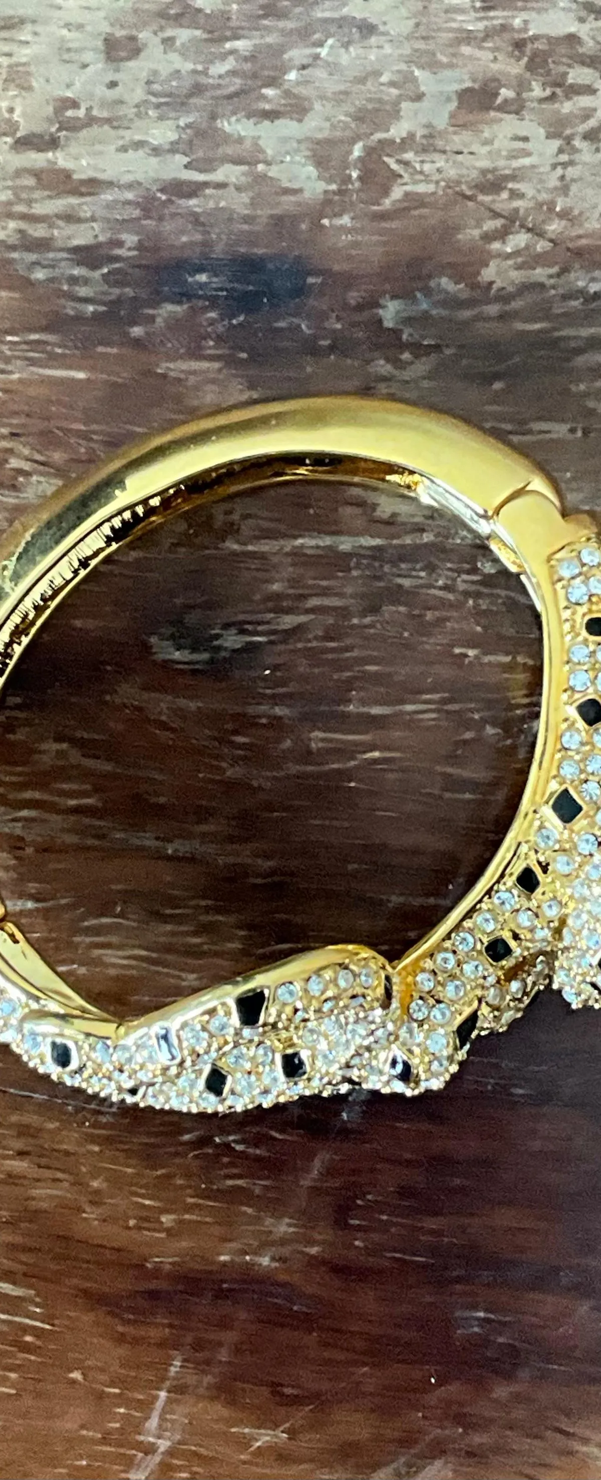 Vintage Rhinestone & Black Enamel Leopard Bracelet — additional photo 6