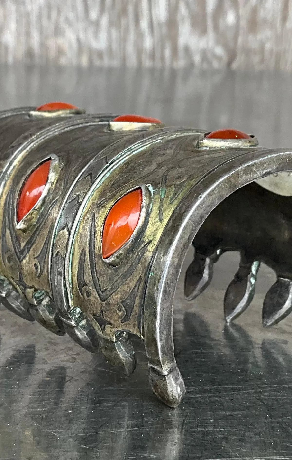 Vintage Carnelian Gilt Silver Turkoman Cuff
