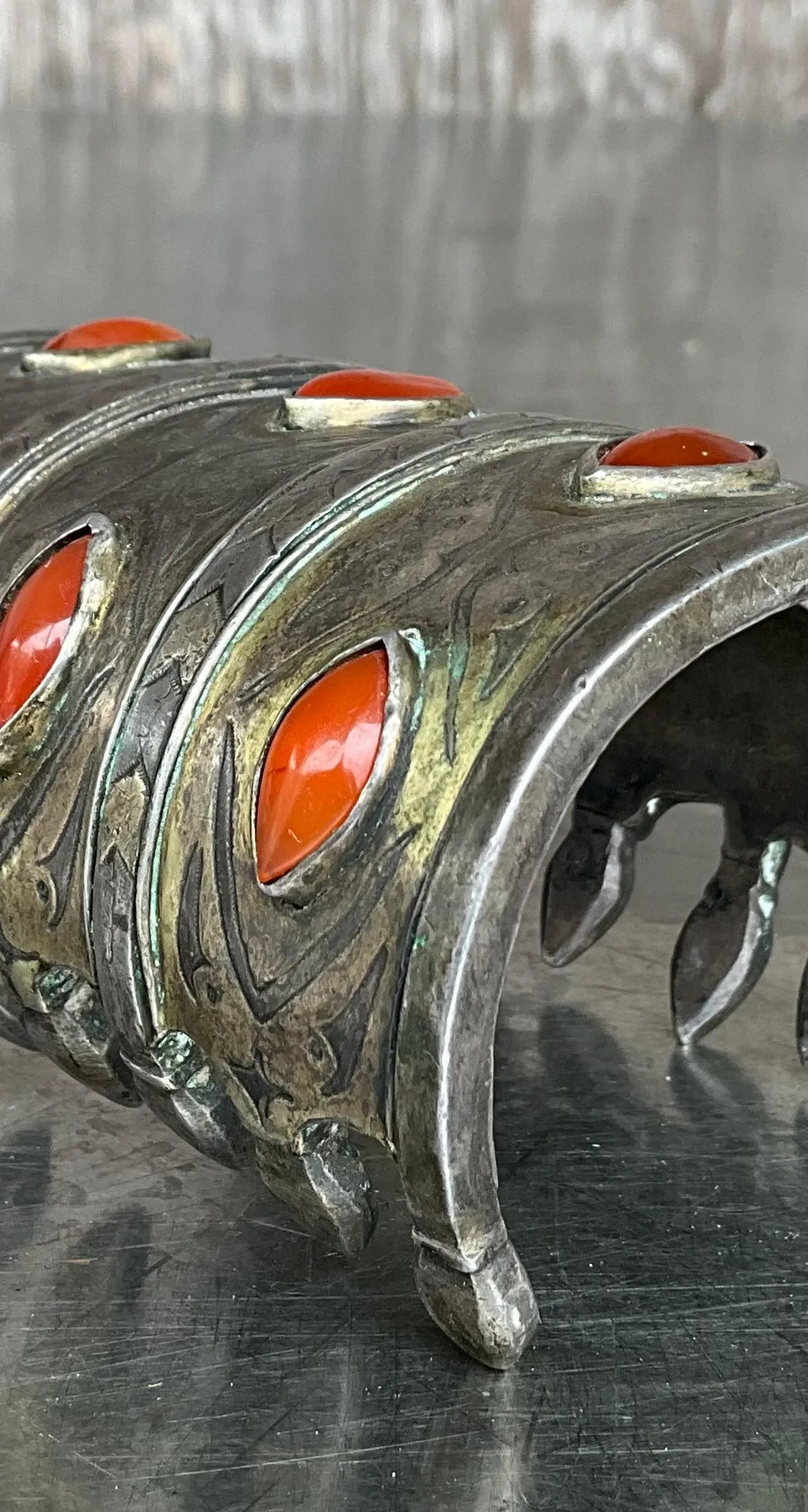 Vintage Carnelian Gilt Silver Turkoman Cuff — additional photo 2