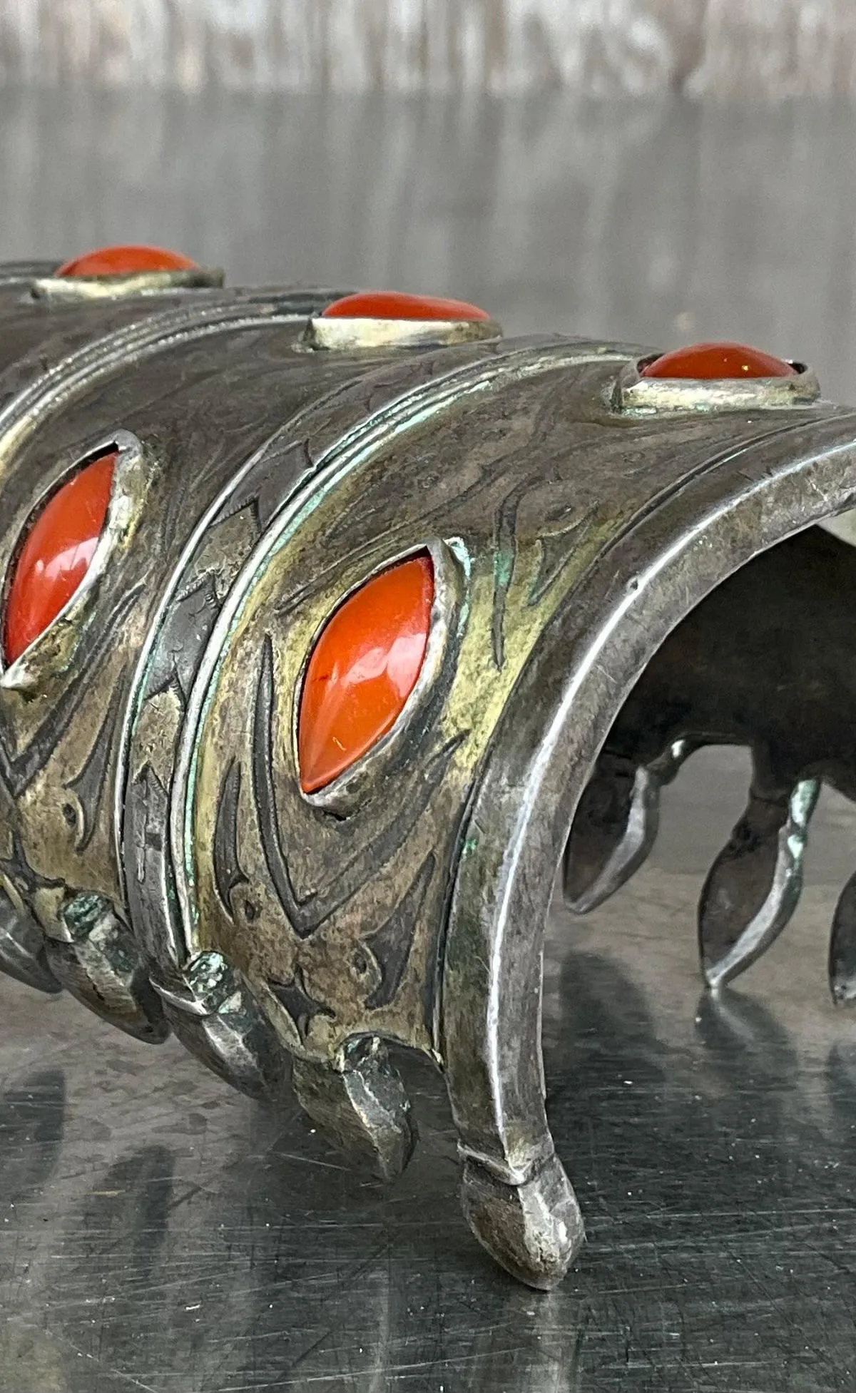 Vintage Carnelian Gilt Silver Turkoman Cuff — additional photo 3