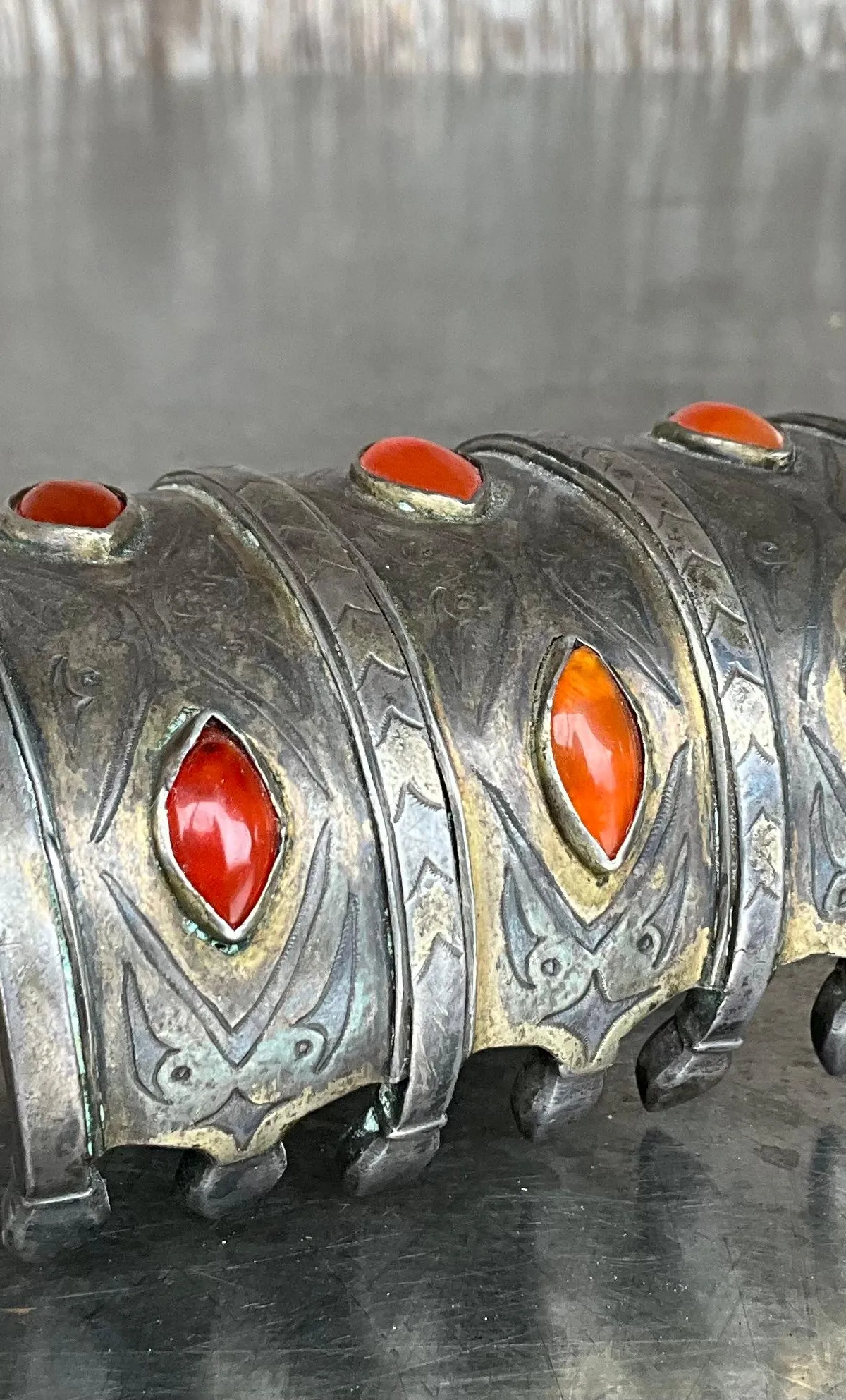 Vintage Carnelian Gilt Silver Turkoman Cuff — additional photo 4