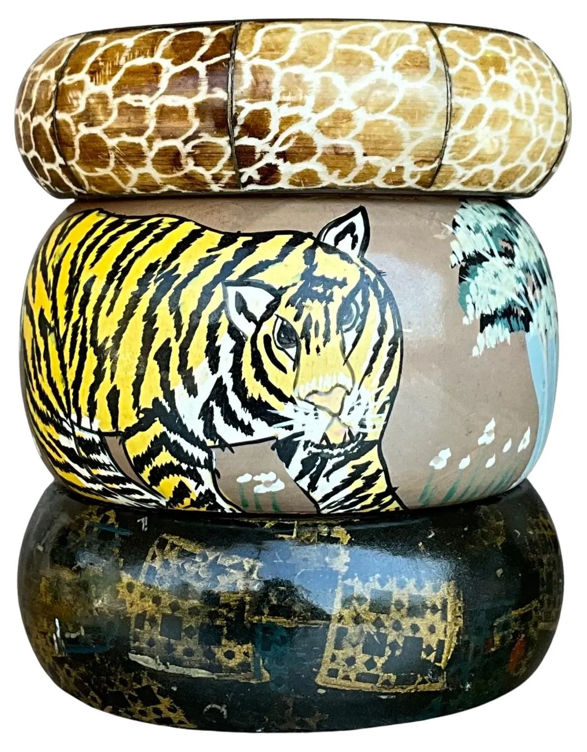 Vintage Wooden African Inspired Bangles- Set of 3