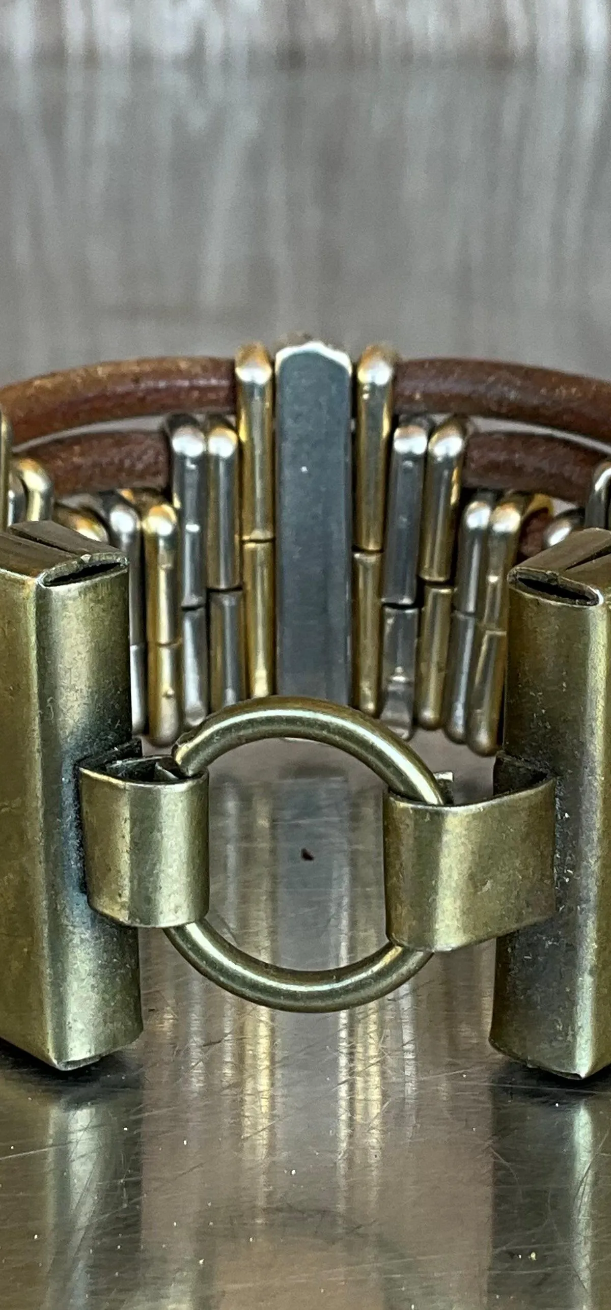 Vintage Leather & Silver Rhinestone Cuff Bracelet — additional photo 8