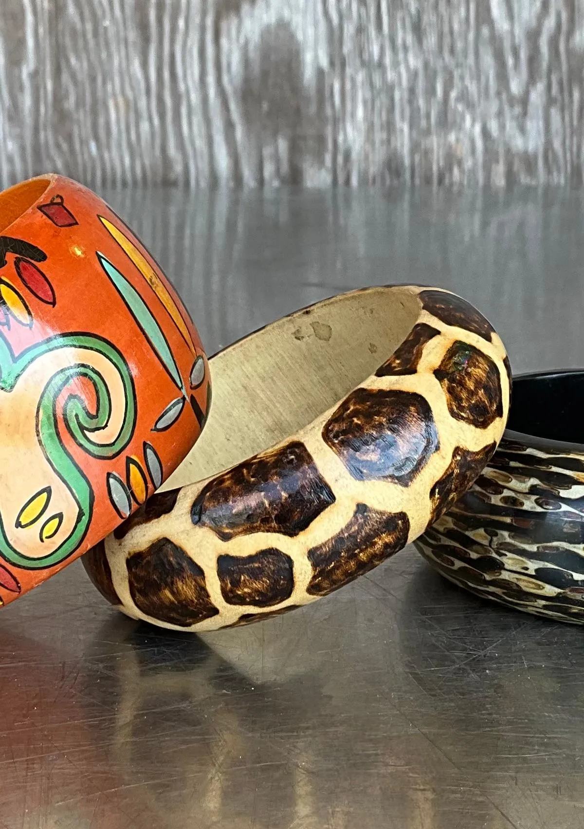 Vintage Wooden African Inspired Bangles- Set of 3