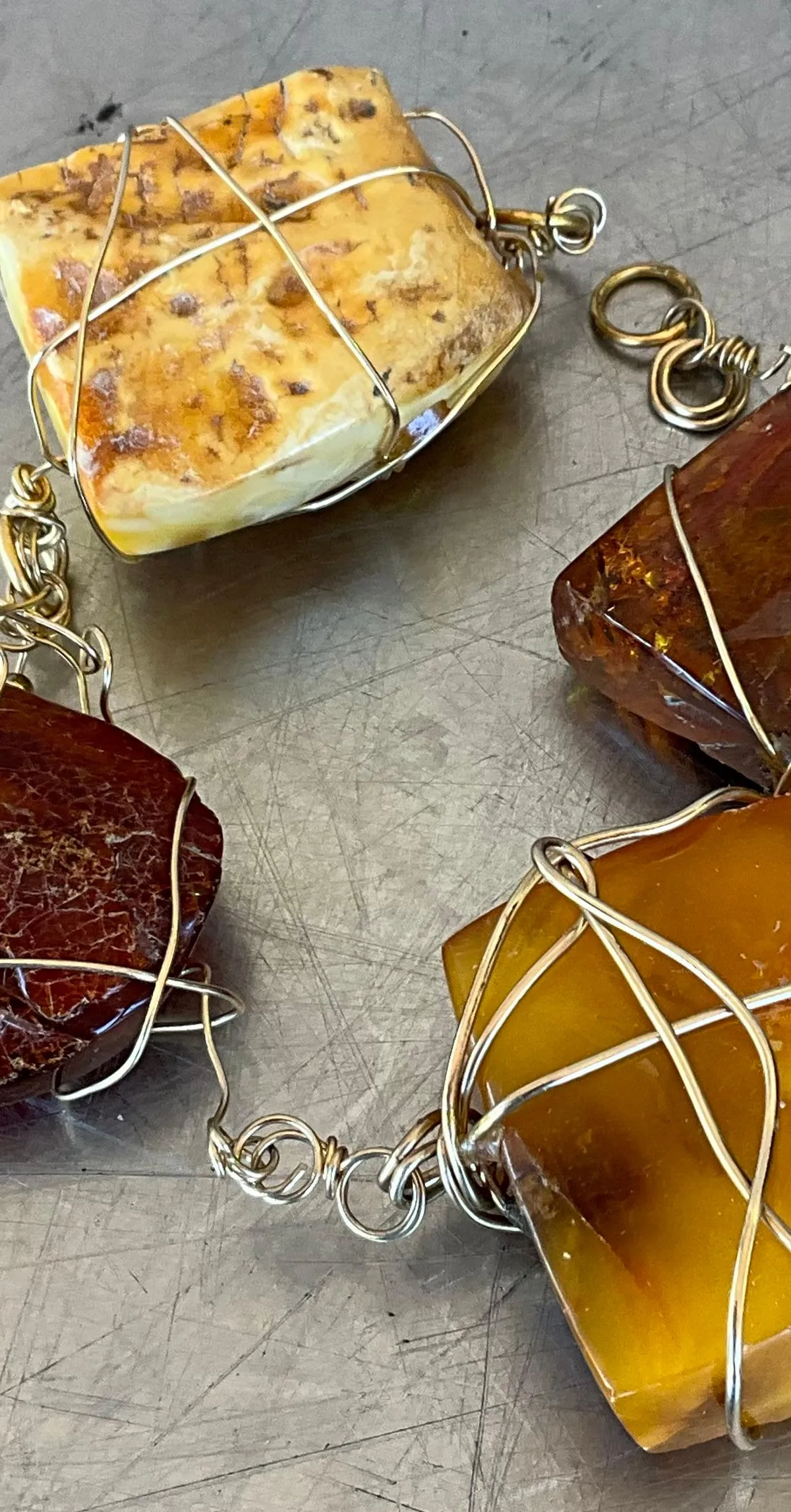 Vintage Wire Wrapped Amber Bracelet Styled After Kazuko Oshima — additional photo 4