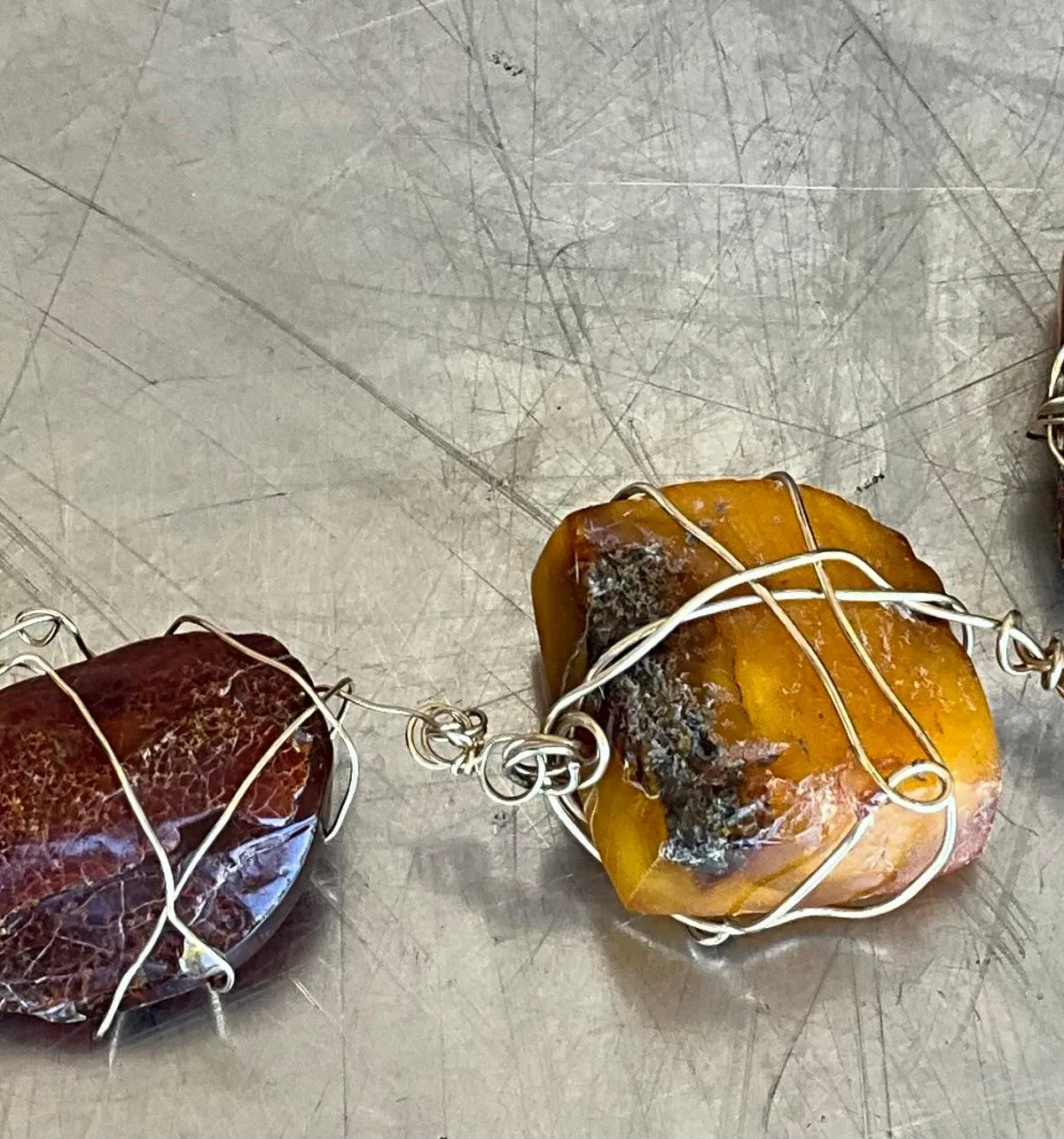 Vintage Wire Wrapped Amber Bracelet Styled After Kazuko Oshima — additional photo 5