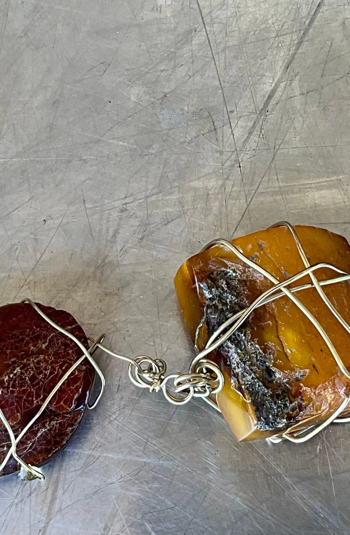 Vintage Wire Wrapped Amber Bracelet Styled After Kazuko Oshima — additional photo 7