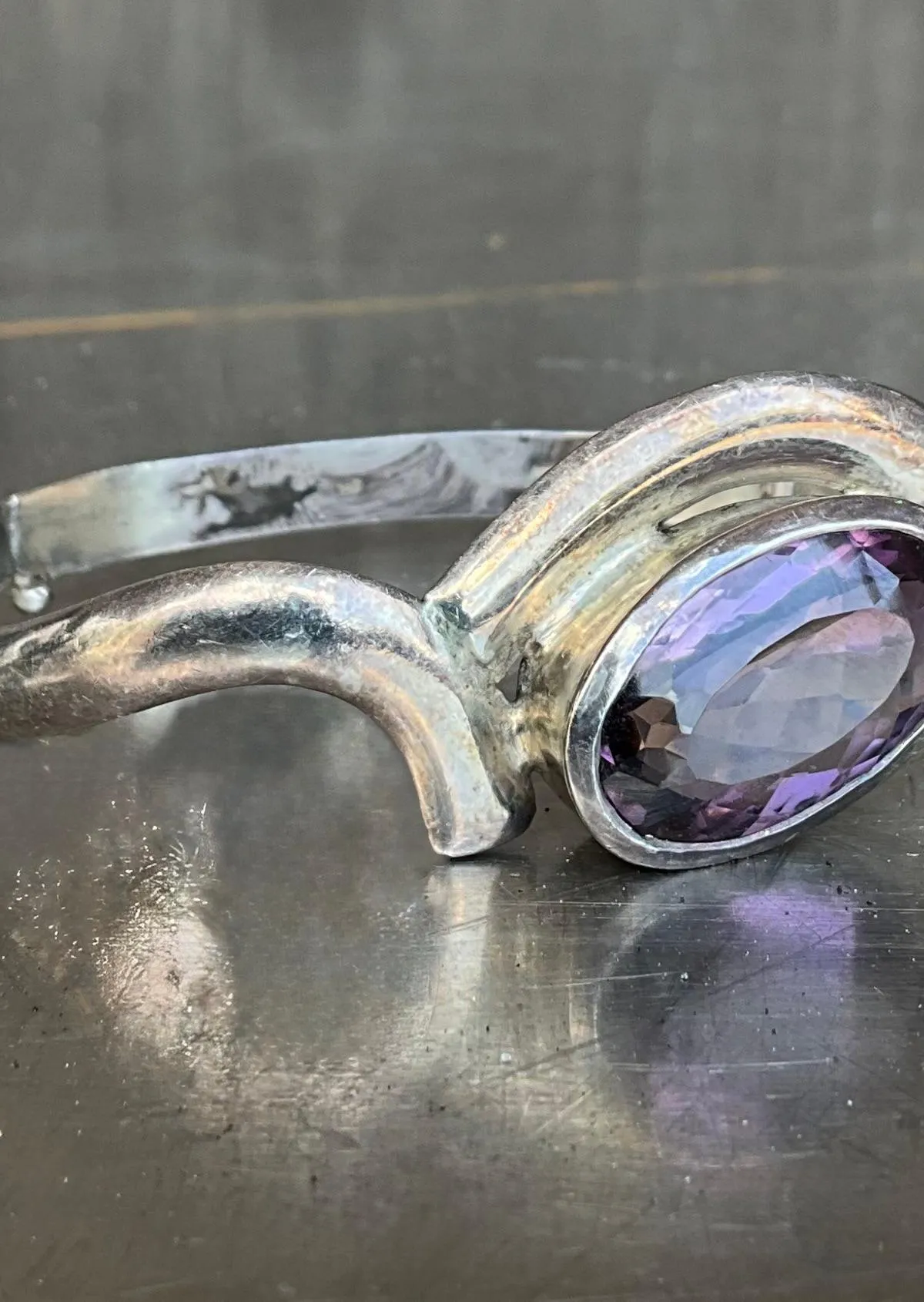 Vintage Sterling Silver Amethyst Cuff — additional photo 1