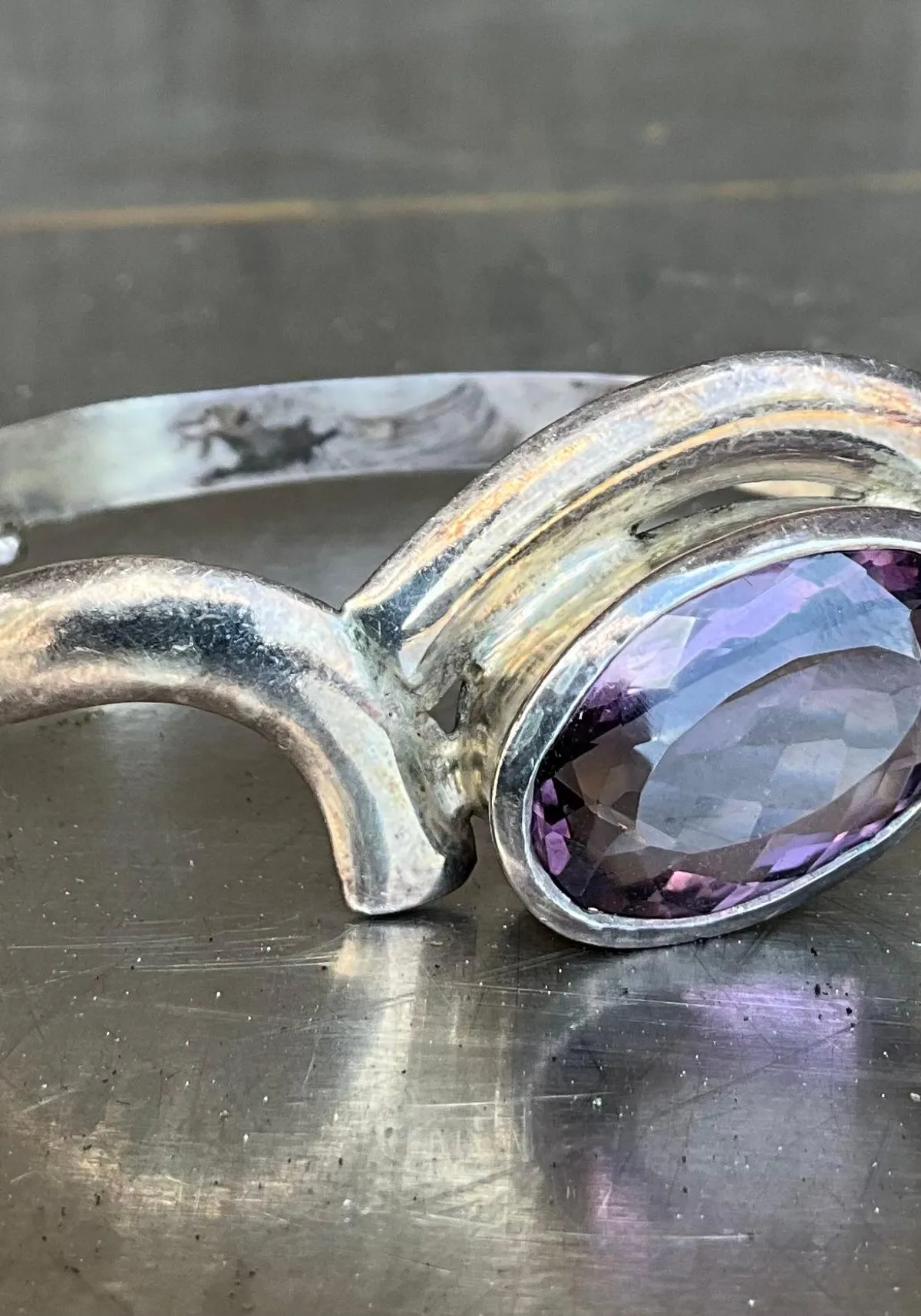 Vintage Sterling Silver Amethyst Cuff — additional photo 2