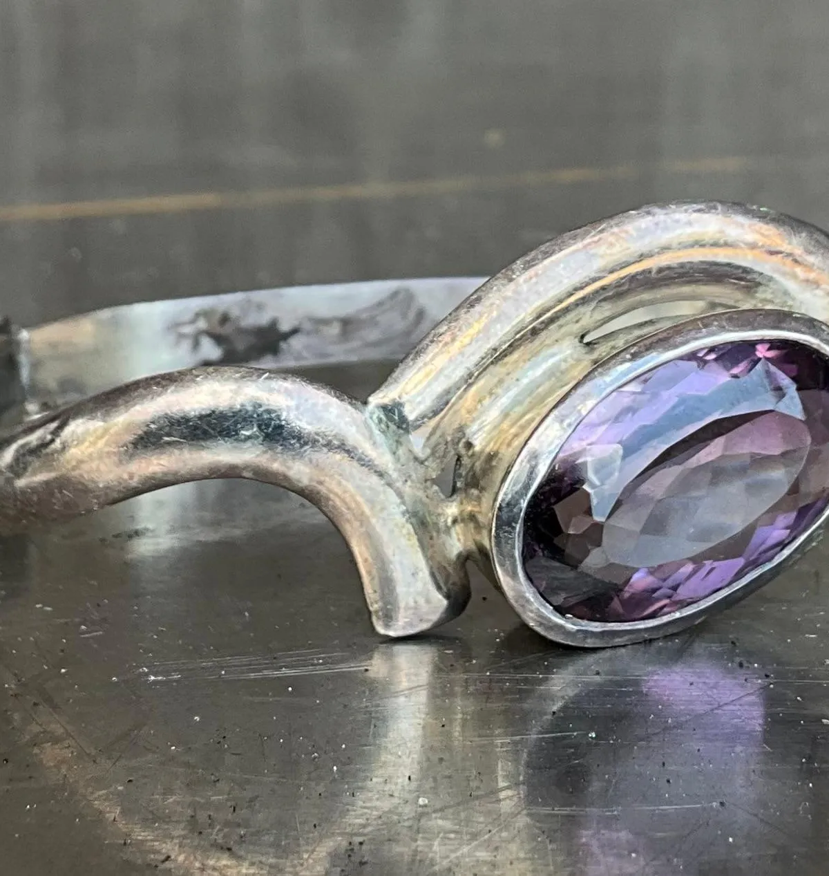 Vintage Sterling Silver Amethyst Cuff — additional photo 3