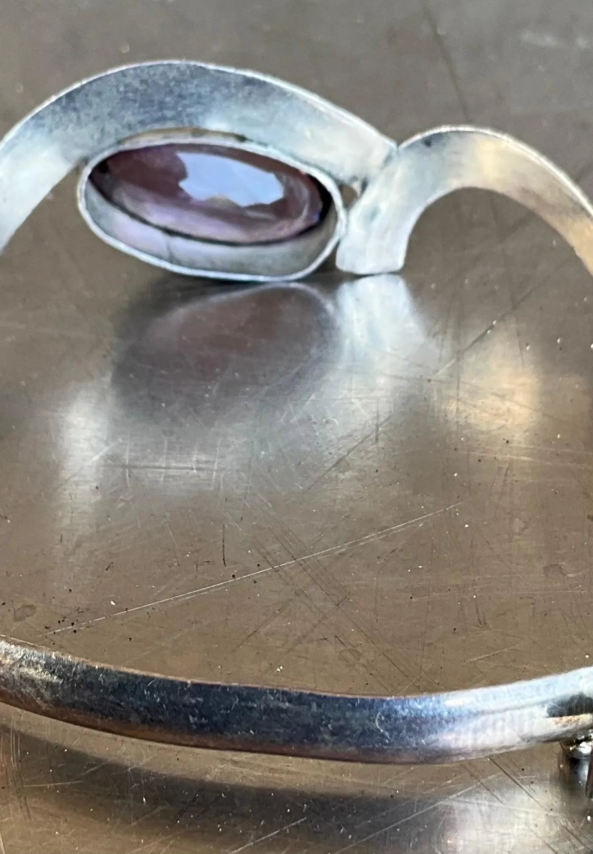 Vintage Sterling Silver Amethyst Cuff — additional photo 4