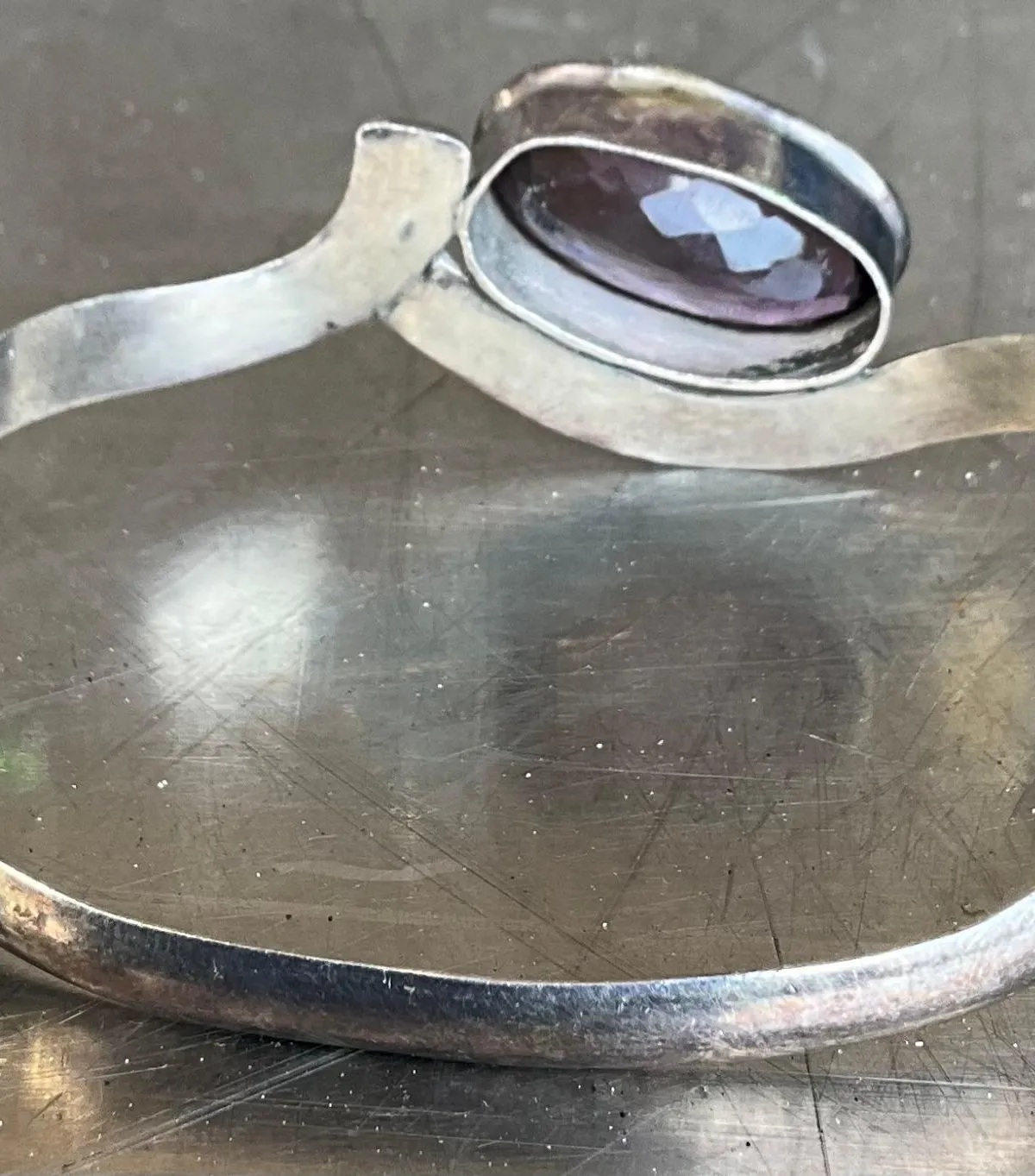 Vintage Sterling Silver Amethyst Cuff — additional photo 5