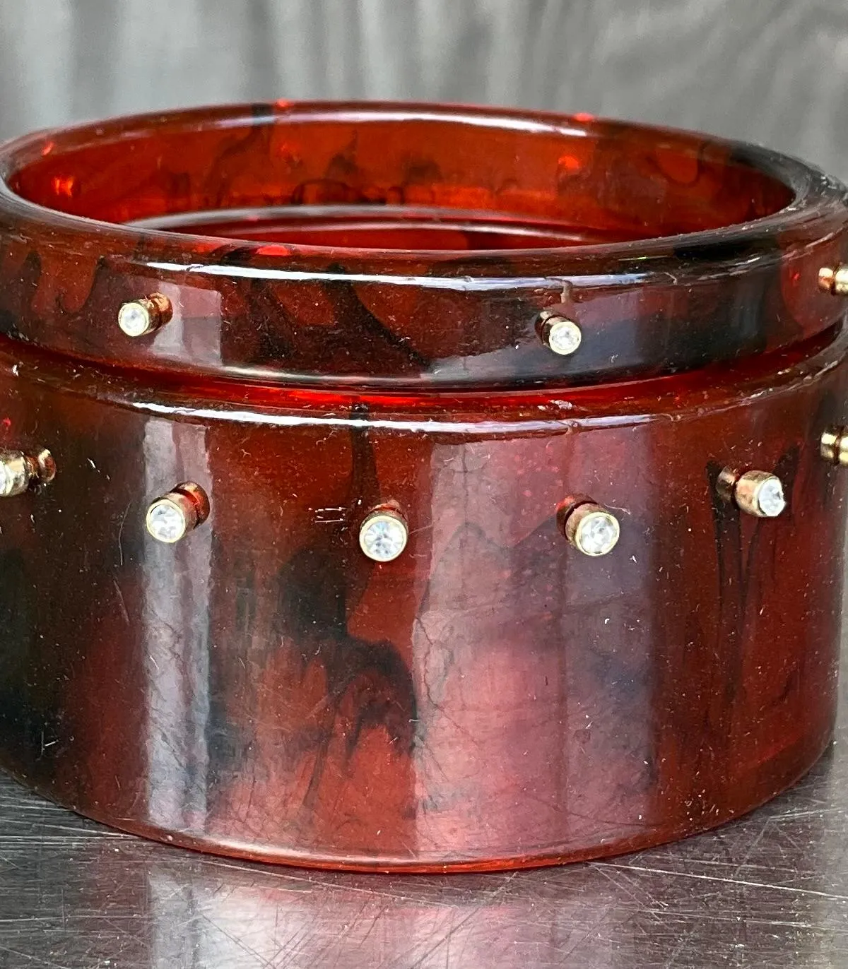 Vintage Tortoise Lucite Bangle with Rhinestones- a Set — additional photo 1