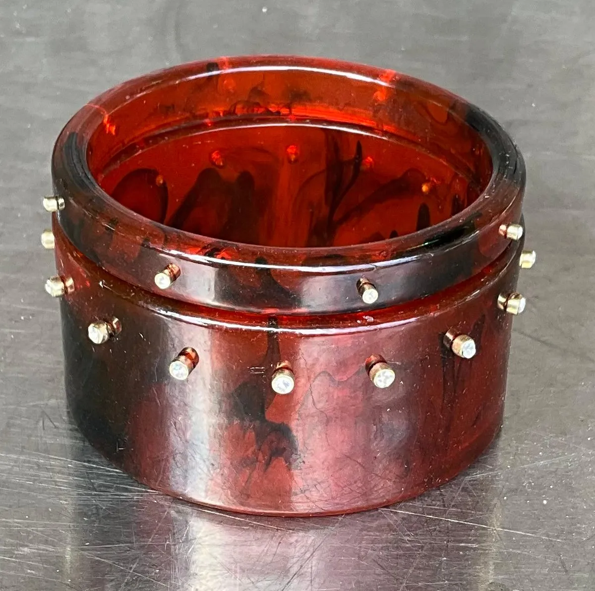 Vintage Tortoise Lucite Bangle with Rhinestones- a Set — additional photo 2