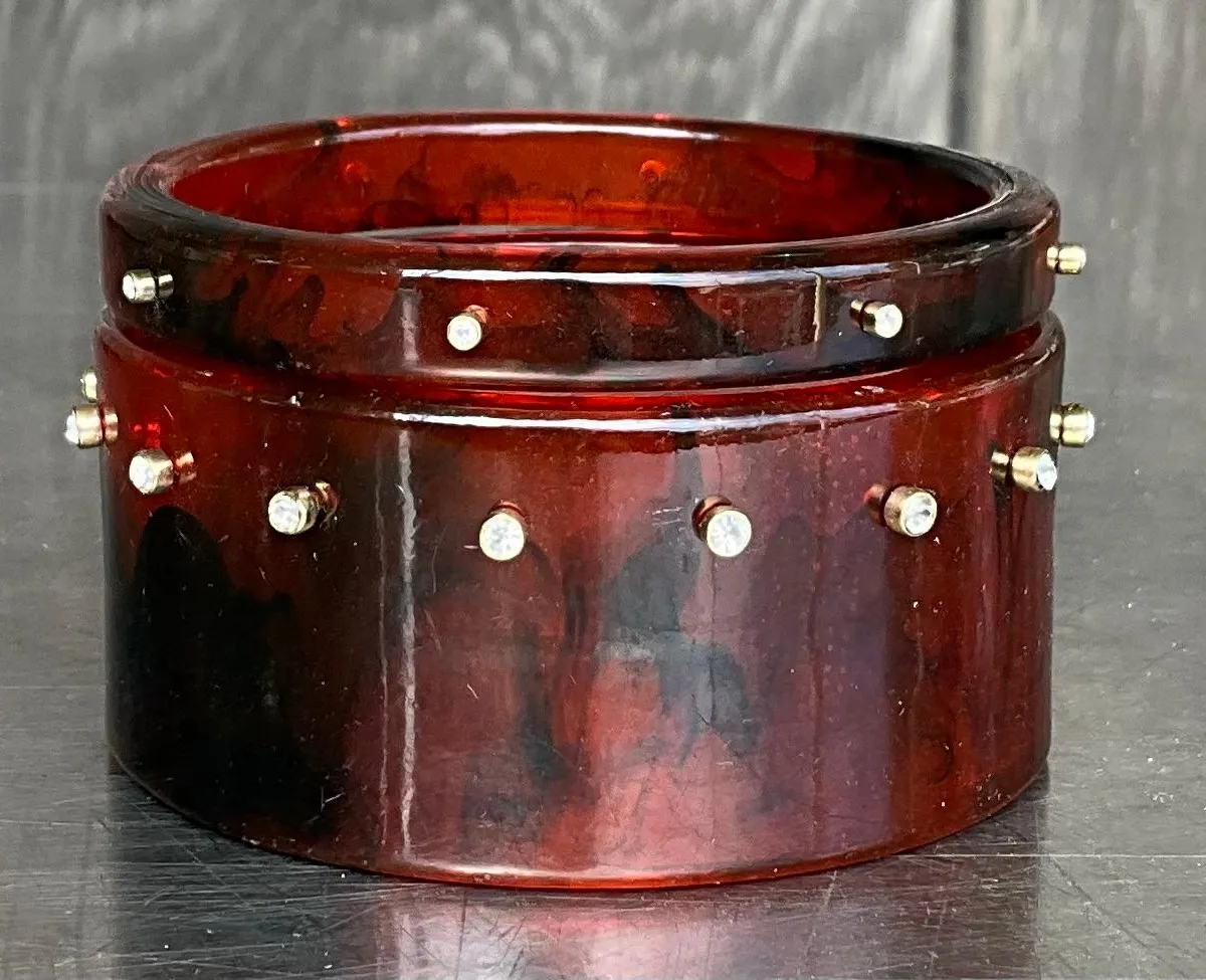 Vintage Tortoise Lucite Bangle with Rhinestones- a Set — additional photo 3