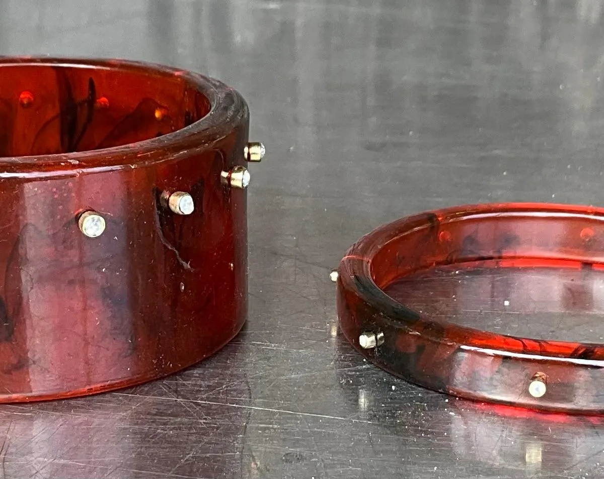 Vintage Tortoise Lucite Bangle with Rhinestones- a Set — additional photo 5