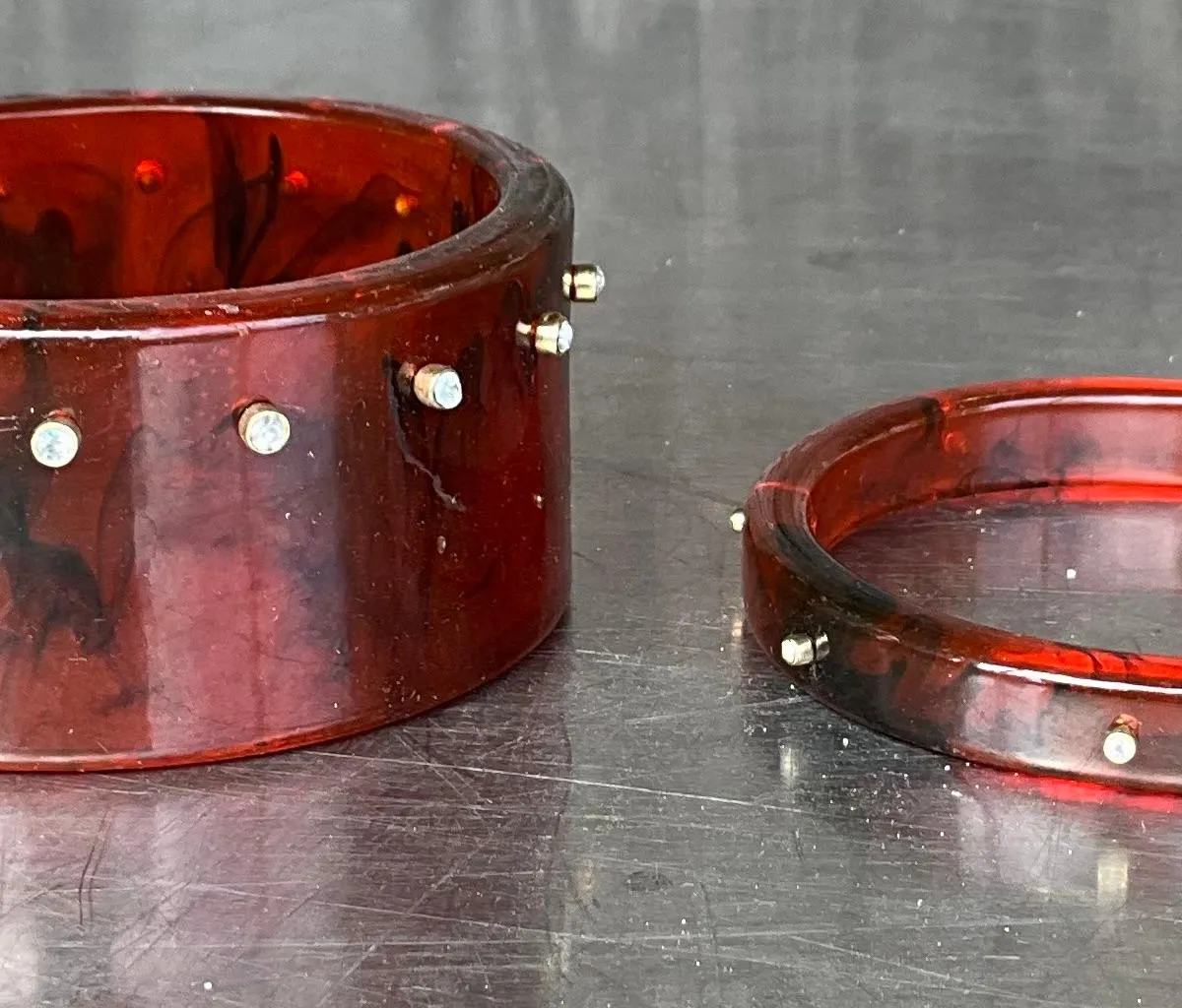 Vintage Tortoise Lucite Bangle with Rhinestones- a Set — additional photo 6