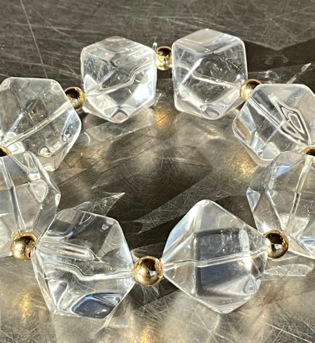 Vintage Boho Faceted Crystal Lucite Beaded Stretch Bracelet — additional photo 1