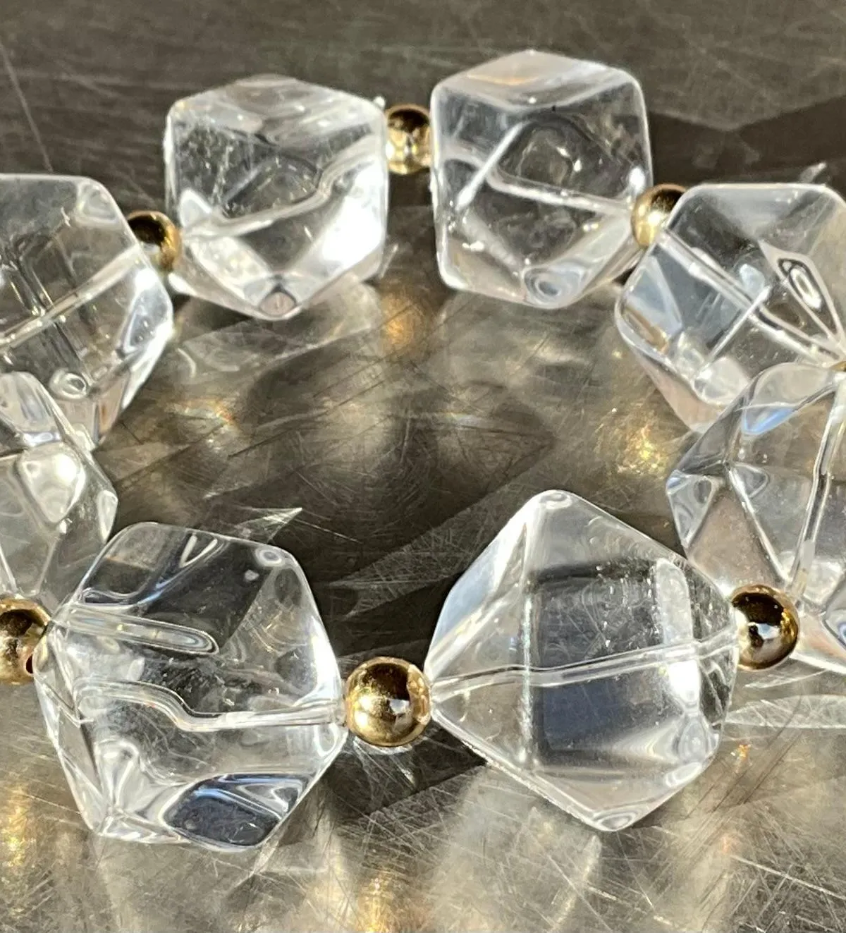 Vintage Boho Faceted Crystal Lucite Beaded Stretch Bracelet — additional photo 2