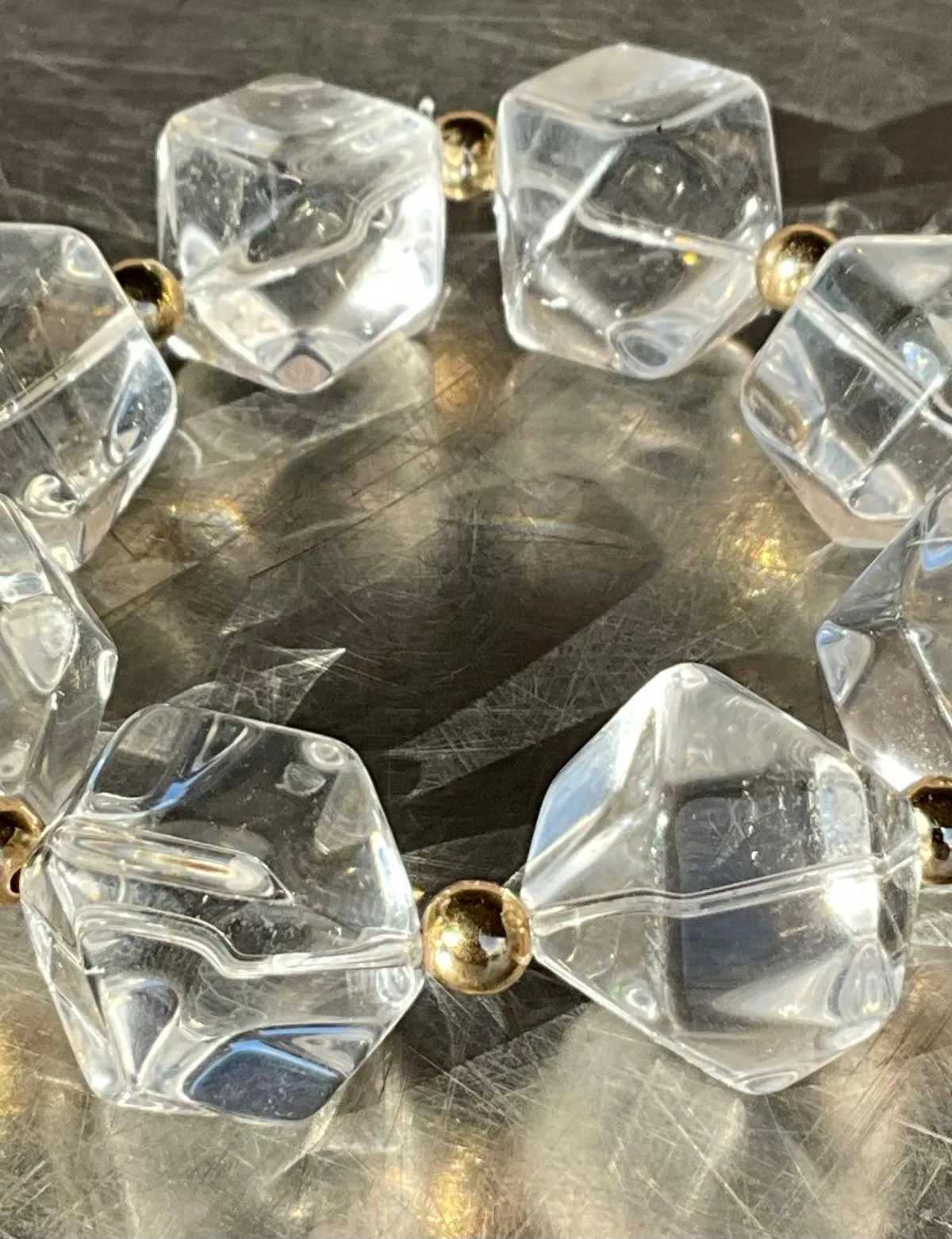 Vintage Boho Faceted Crystal Lucite Beaded Stretch Bracelet — additional photo 3