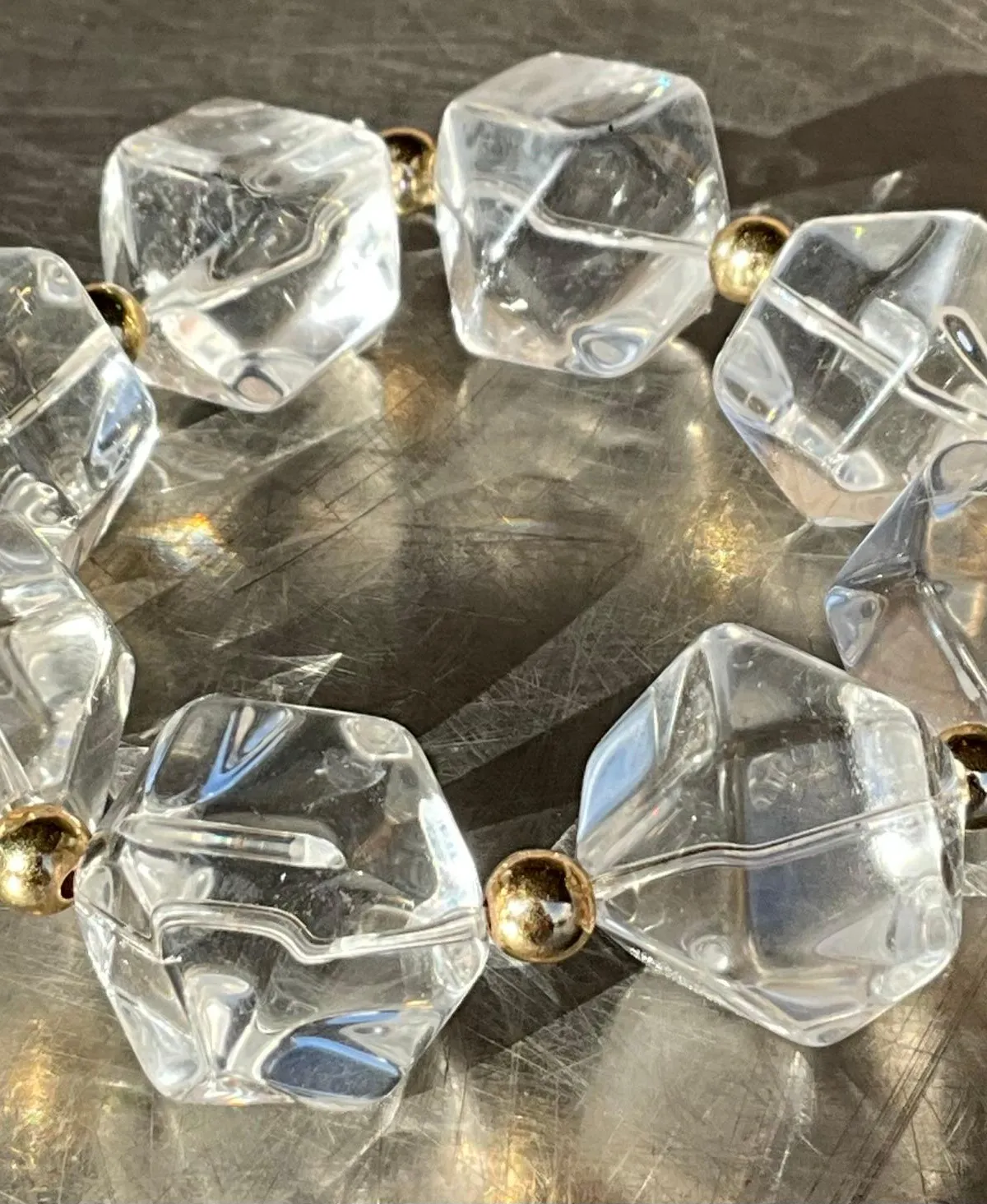 Vintage Boho Faceted Crystal Lucite Beaded Stretch Bracelet — additional photo 4