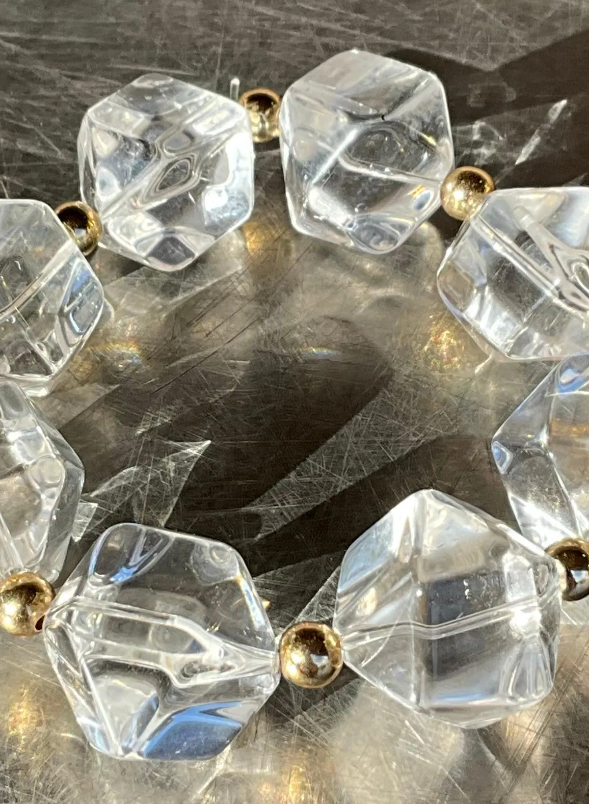 Vintage Boho Faceted Crystal Lucite Beaded Stretch Bracelet — additional photo 5