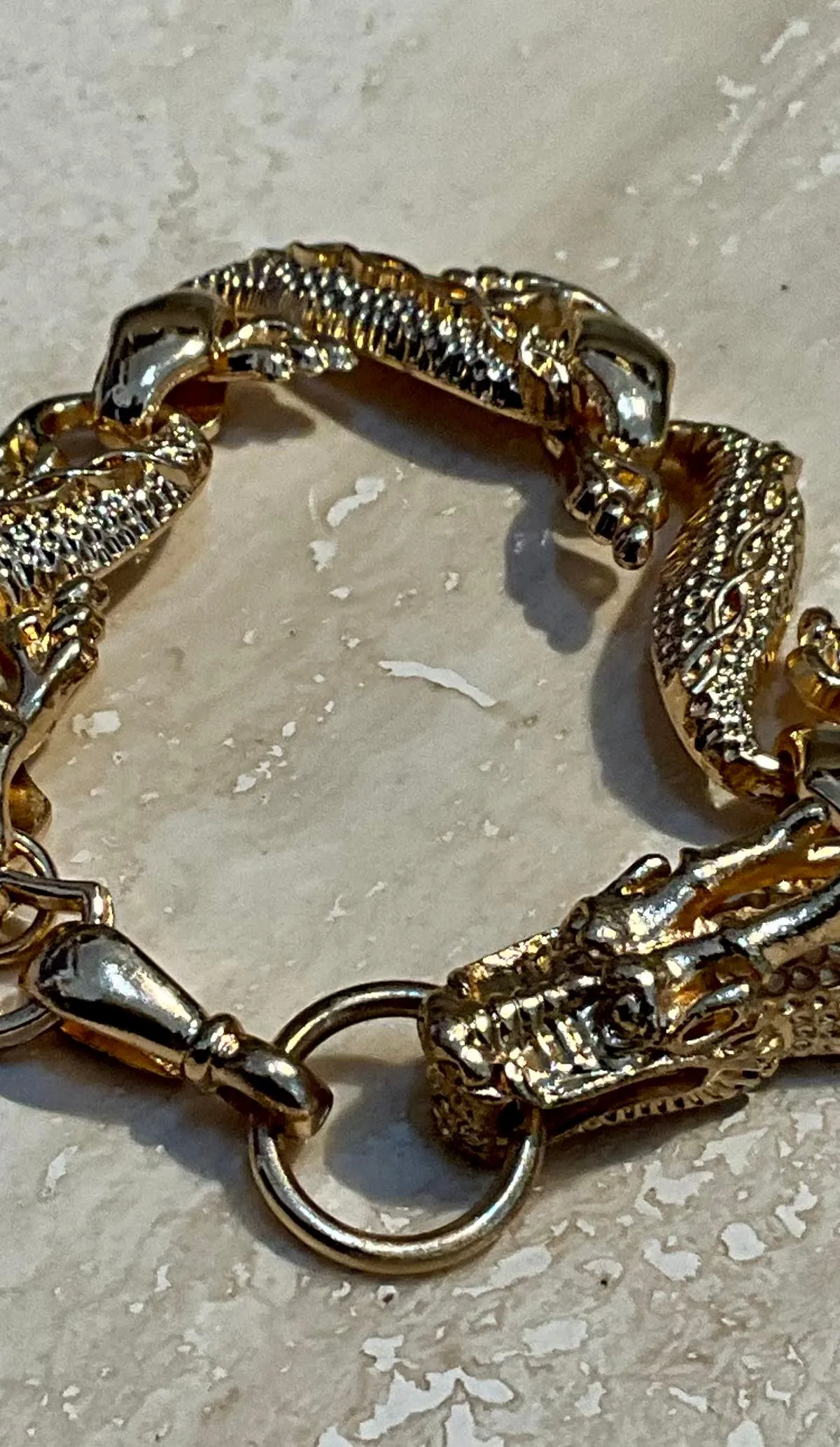 Vintage Hand-Carved Rose Gold Toned Dragon Bracelet — additional photo 1