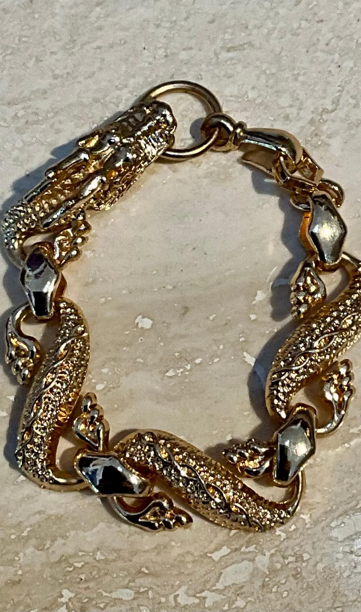 Vintage Hand-Carved Rose Gold Toned Dragon Bracelet — additional photo 2